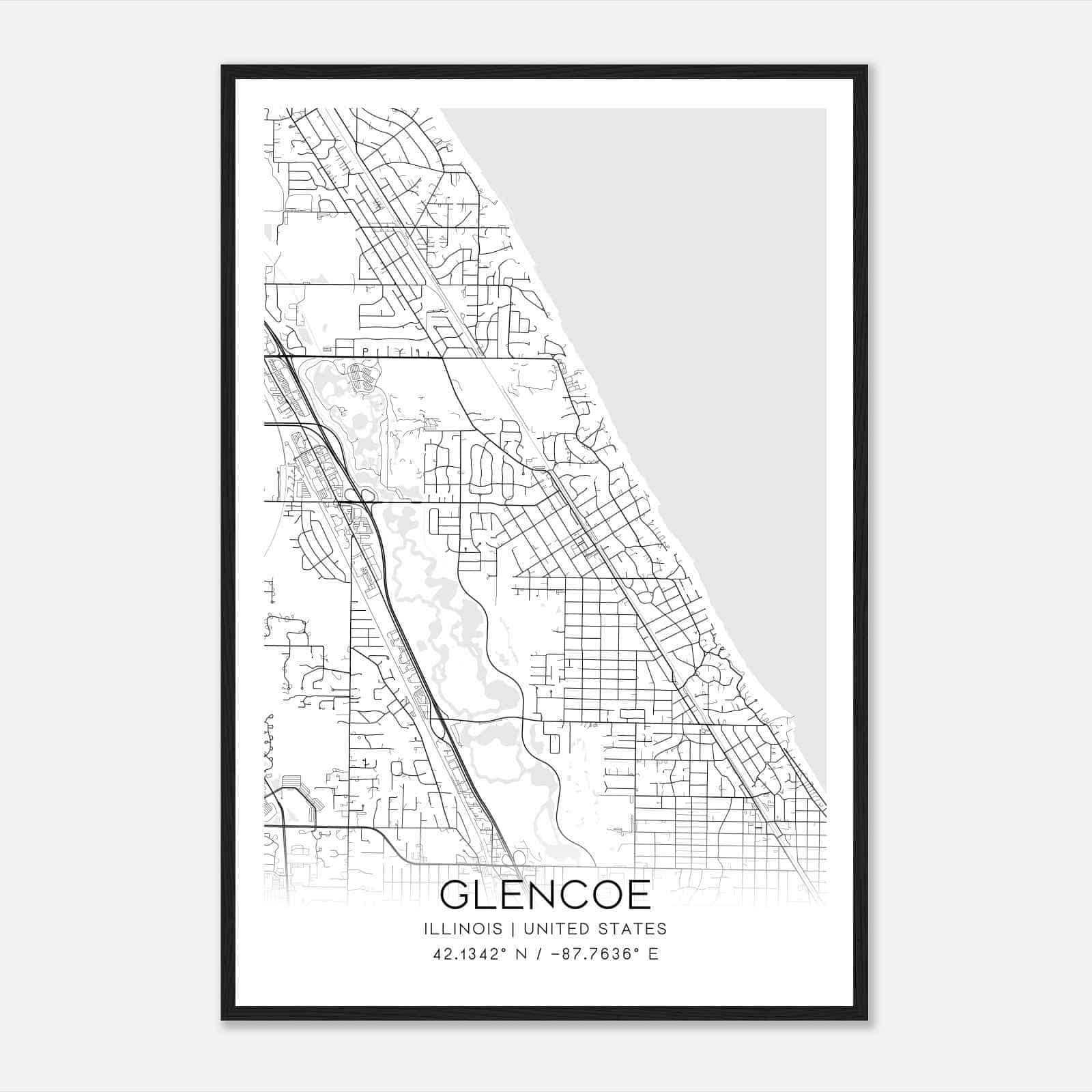 Glencoe Illinois Map Poster, Modern Home Decor Wall Art Print