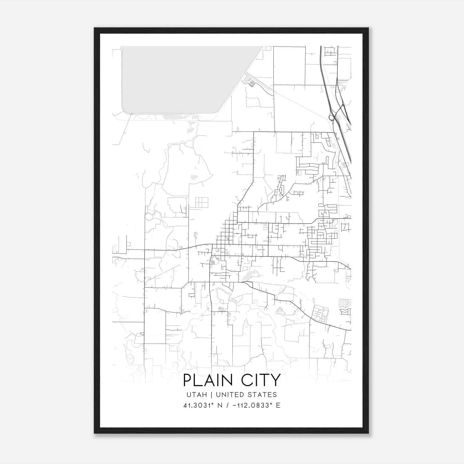 Plain City Utah Map Poster, Modern Home Decor Wall Art Print