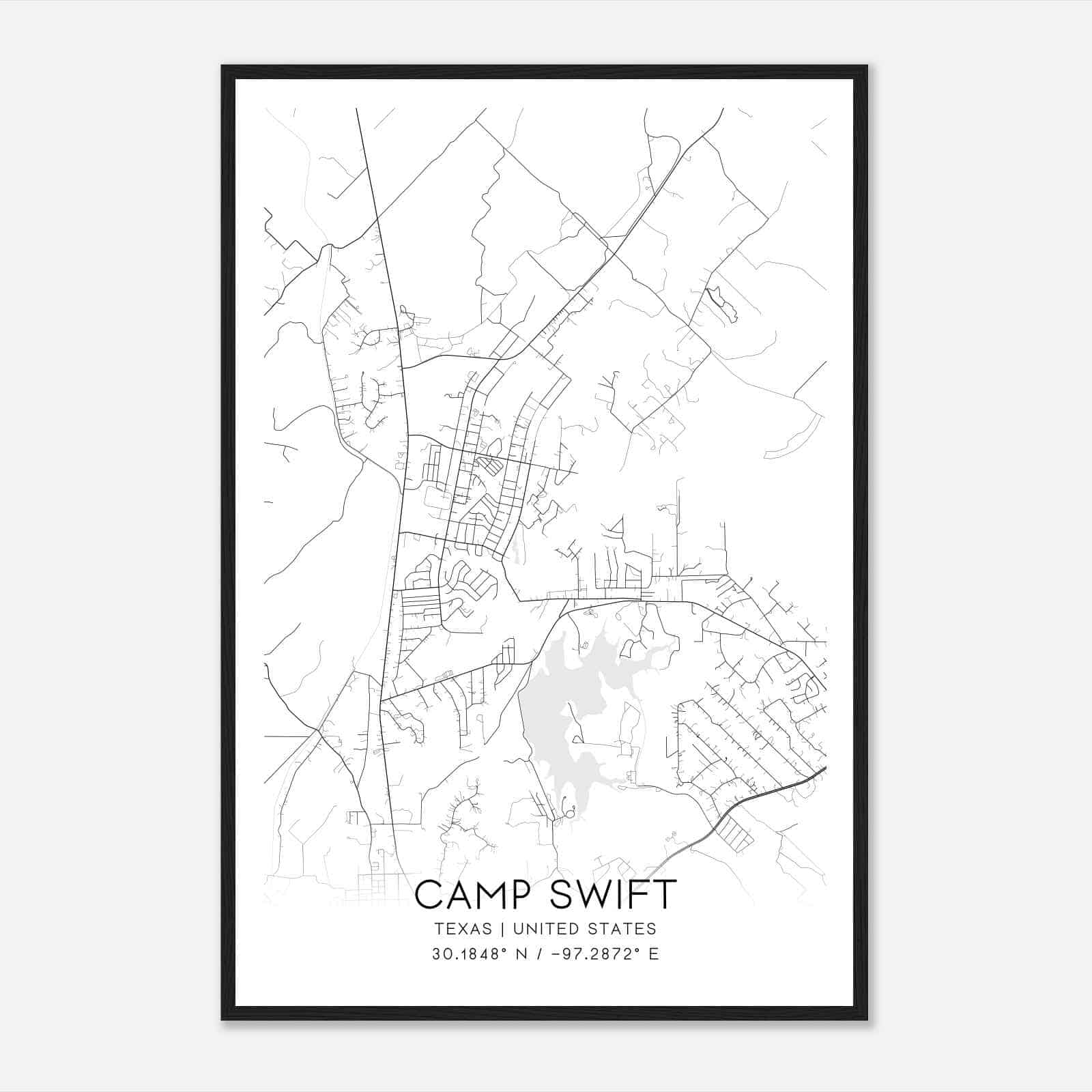 Camp Swift Texas Map Poster, Modern Home Decor Wall Art Print