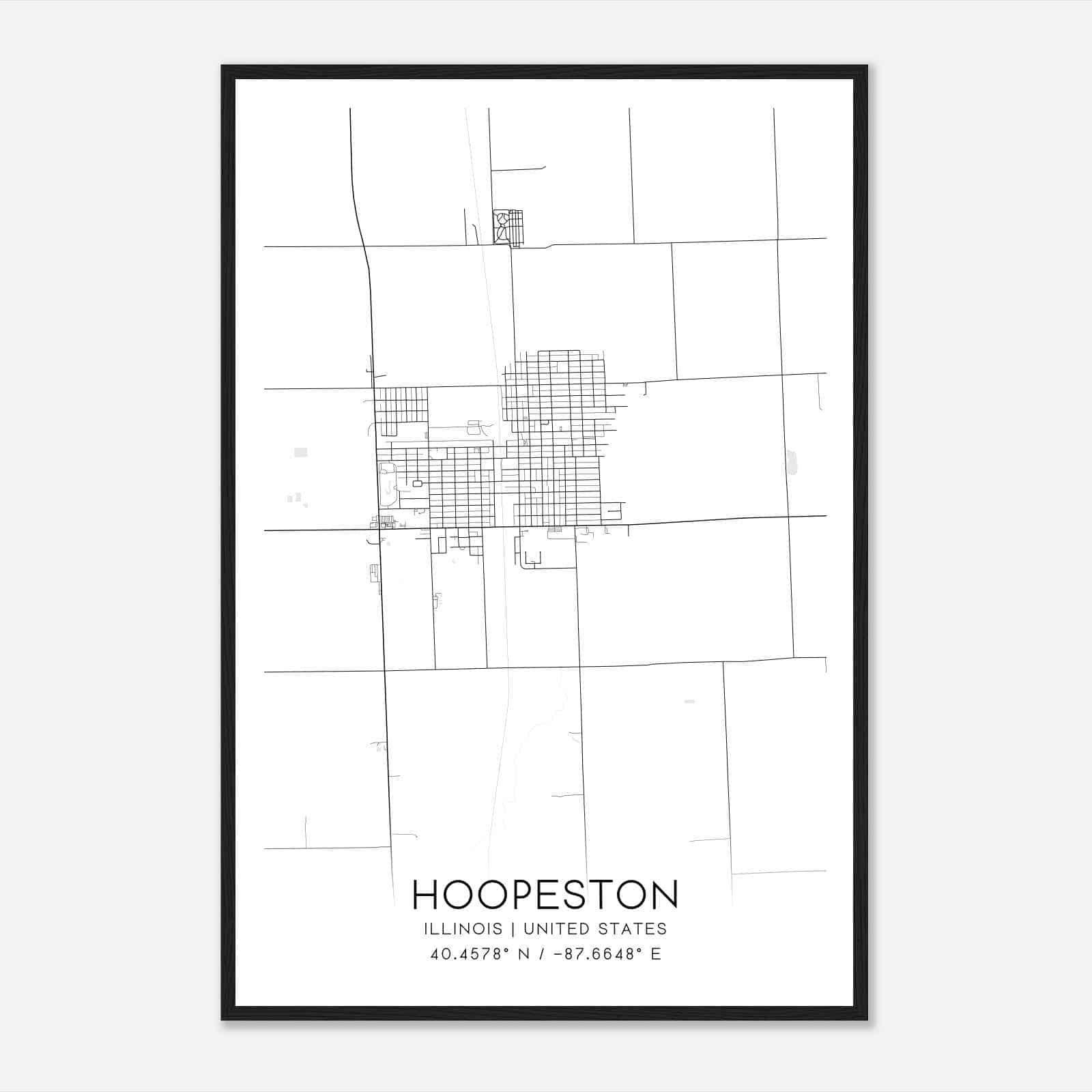 Hoopeston Illinois Map Poster, Modern Home Decor Wall Art Print