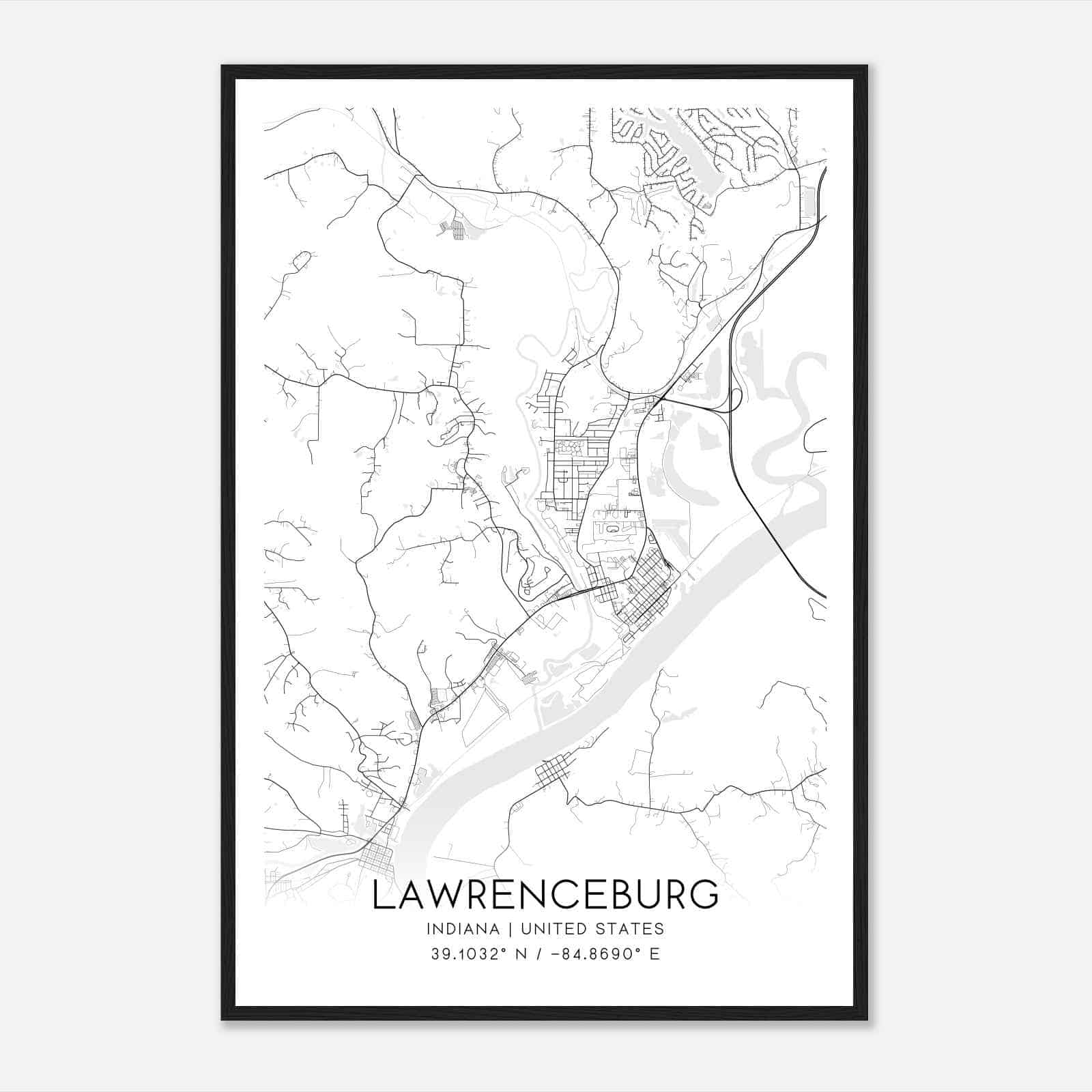 Lawrenceburg Indiana Map Poster, Modern Home Decor Wall Art Print