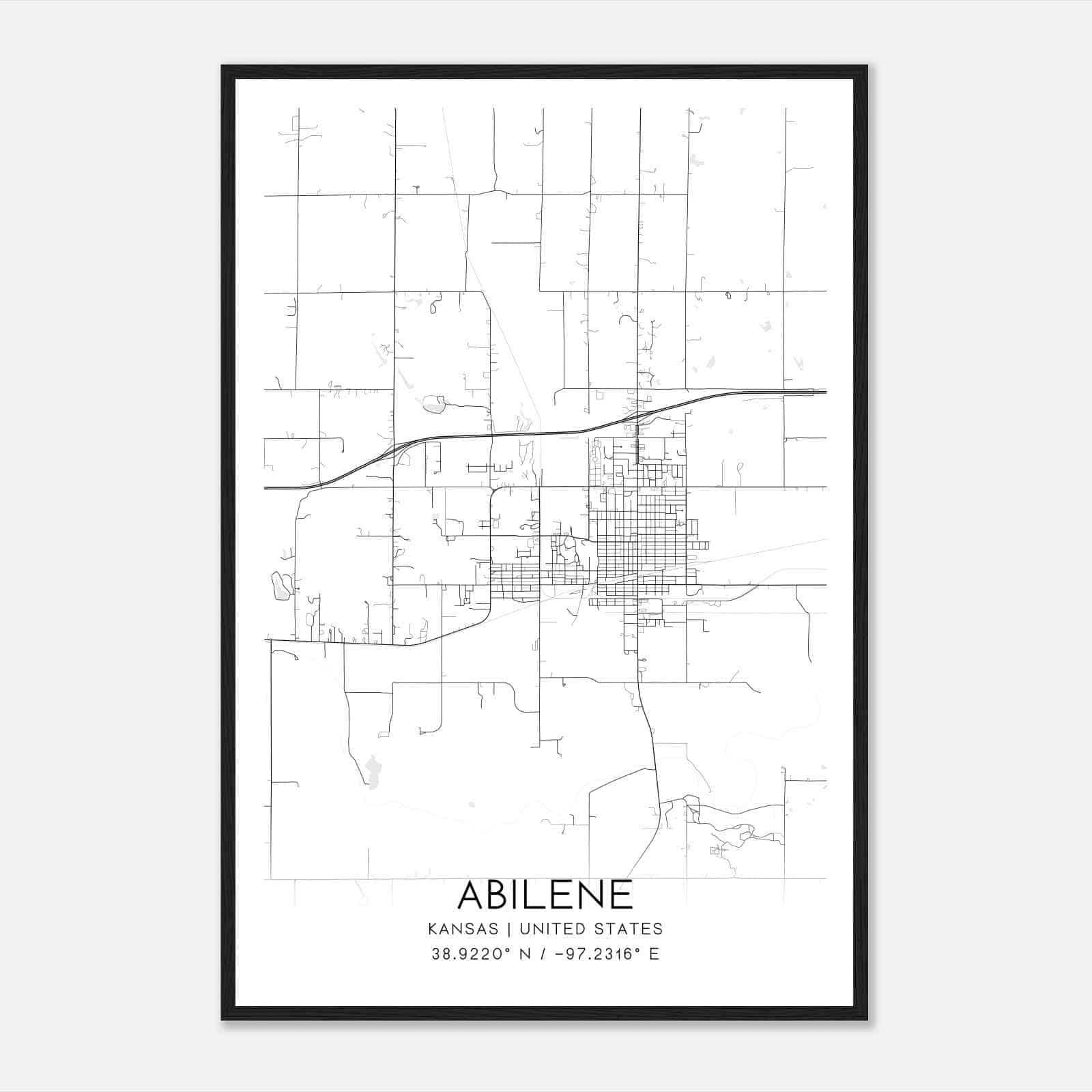 Abilene Kansas Map Poster, Modern Home Decor Wall Art Print