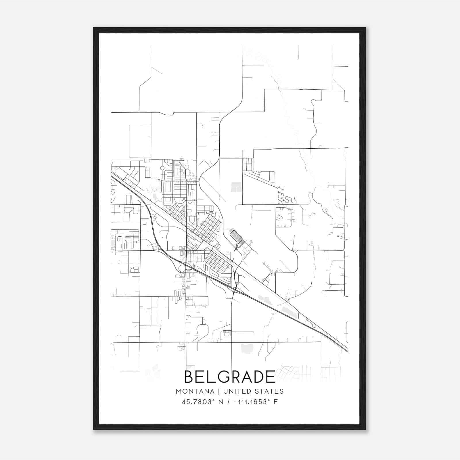 Belgrade Montana Map Poster, Modern Home Decor Wall Art Print