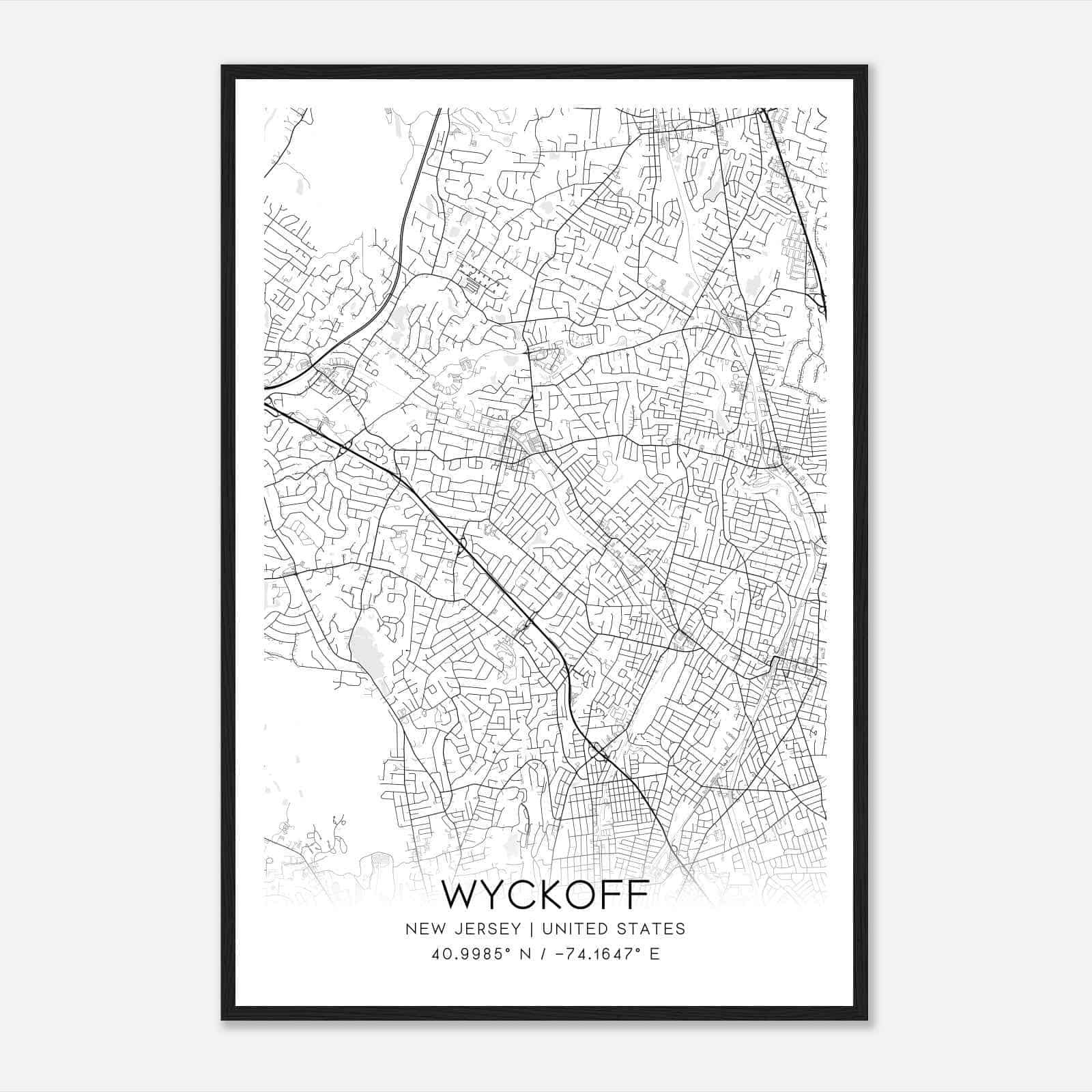 Wyckoff New Jersey Map Poster, Modern Home Decor Wall Art Print