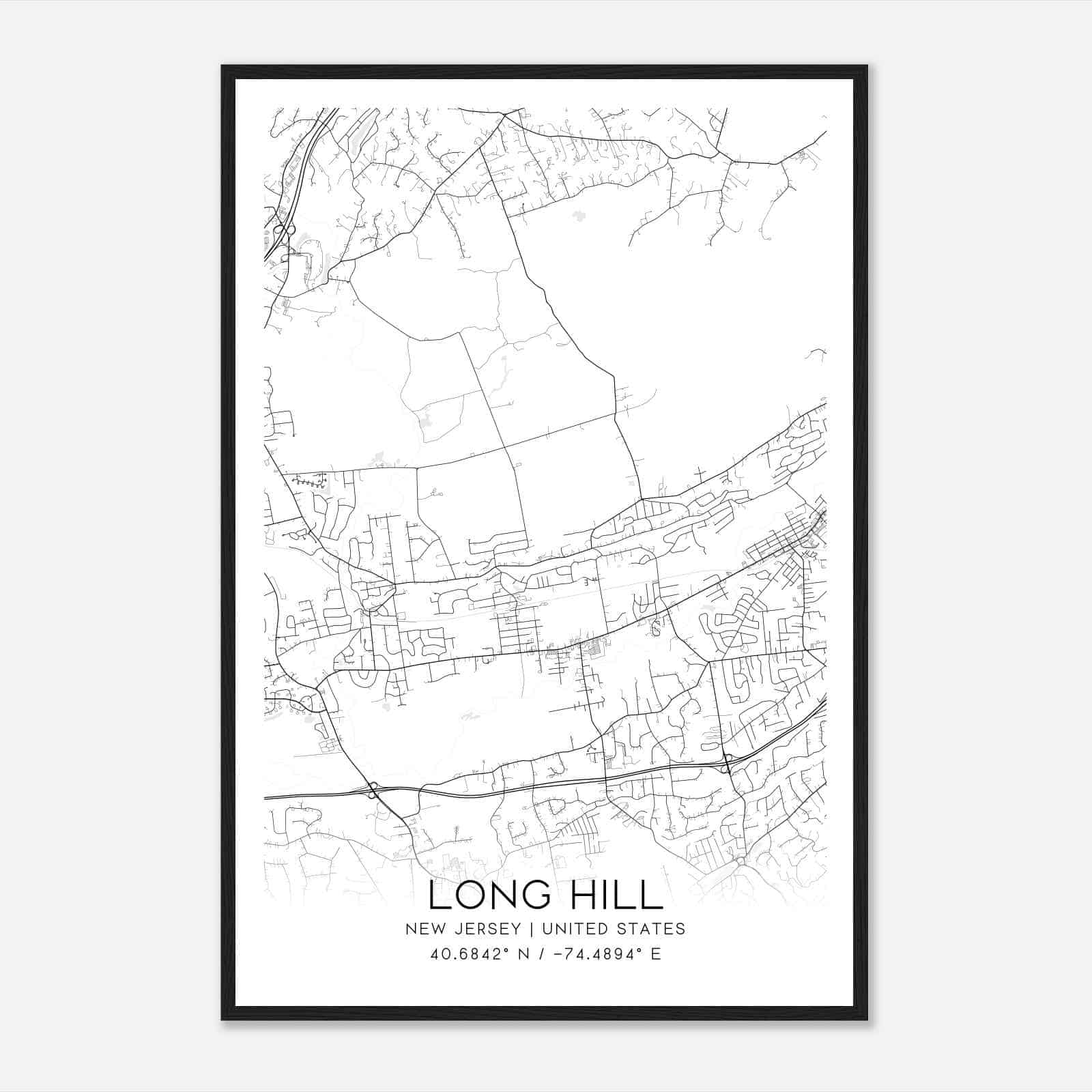 Long Hill New Jersey Map Poster, Modern Home Decor Wall Art Print