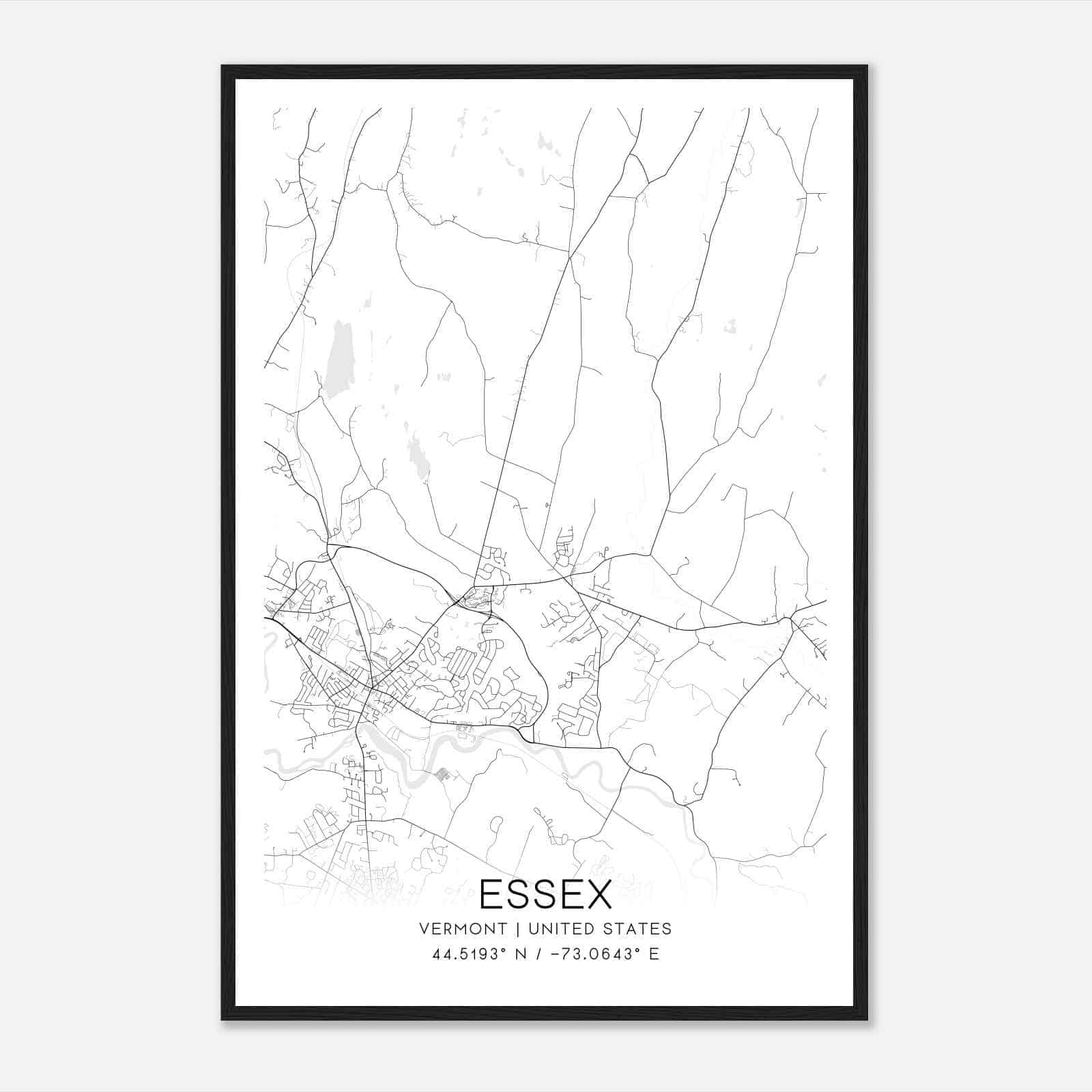 Essex Vermont Map Poster, Modern Home Decor Wall Art Print