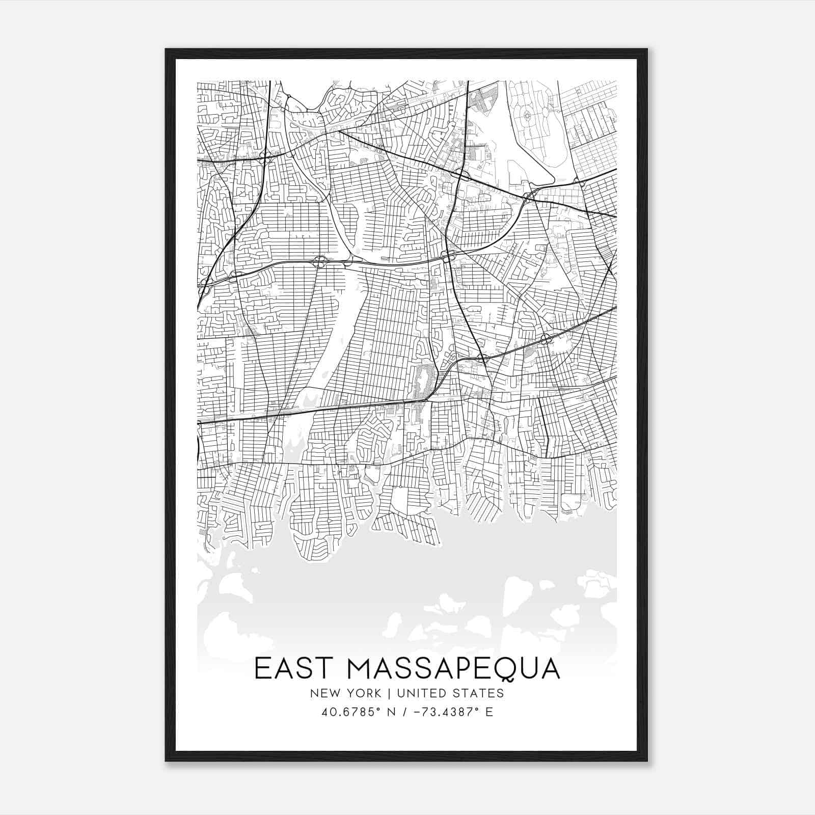 East Massapequa New York Map Poster, Modern Home Decor Wall Art Print