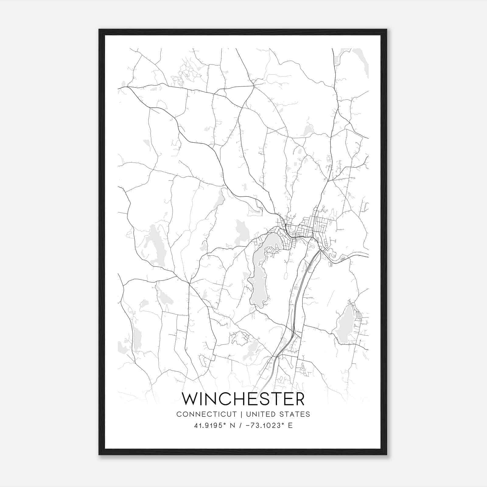 Winchester Connecticut Map Poster, Modern Home Decor Wall Art Print Winchester Connecticut Map Poster, Modern Home Decor Wall Art Print