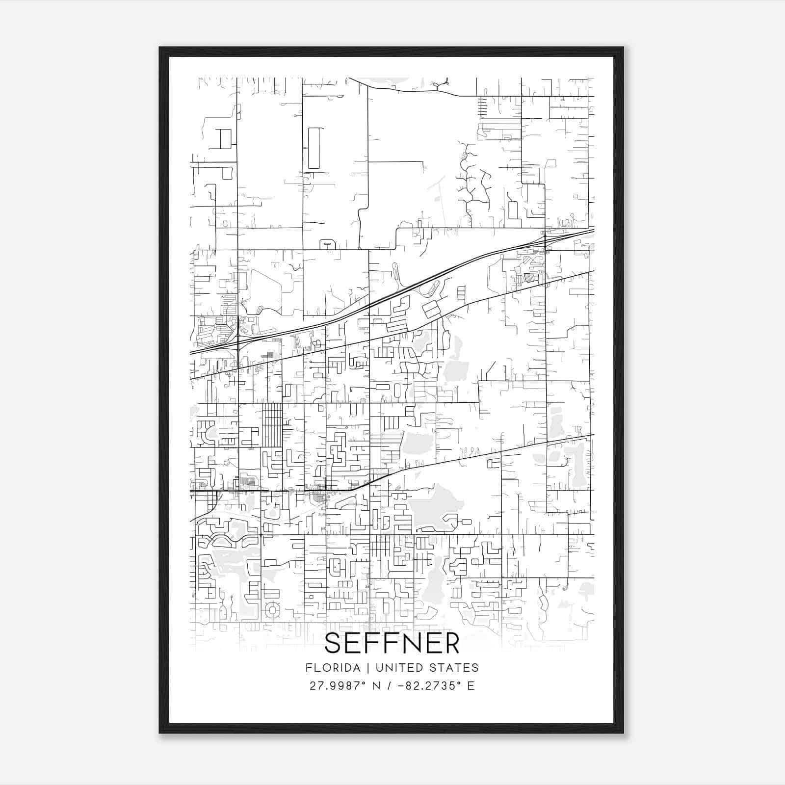 Seffner Florida Map Poster, Modern Home Decor Wall Art Print