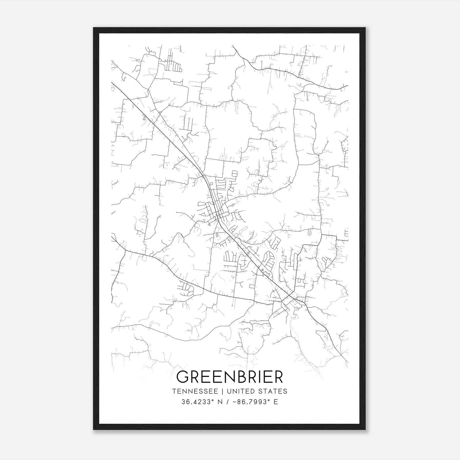 Greenbrier Tennessee Map Poster, Modern Home Decor Wall Art Print