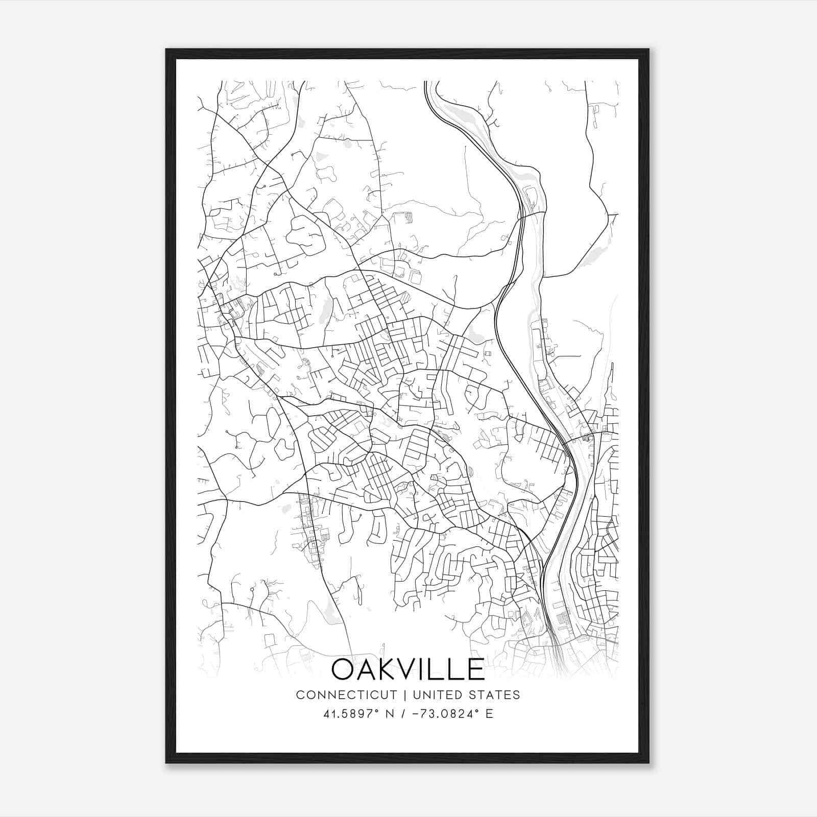 Oakville Connecticut Map Poster, Modern Home Decor Wall Art Print