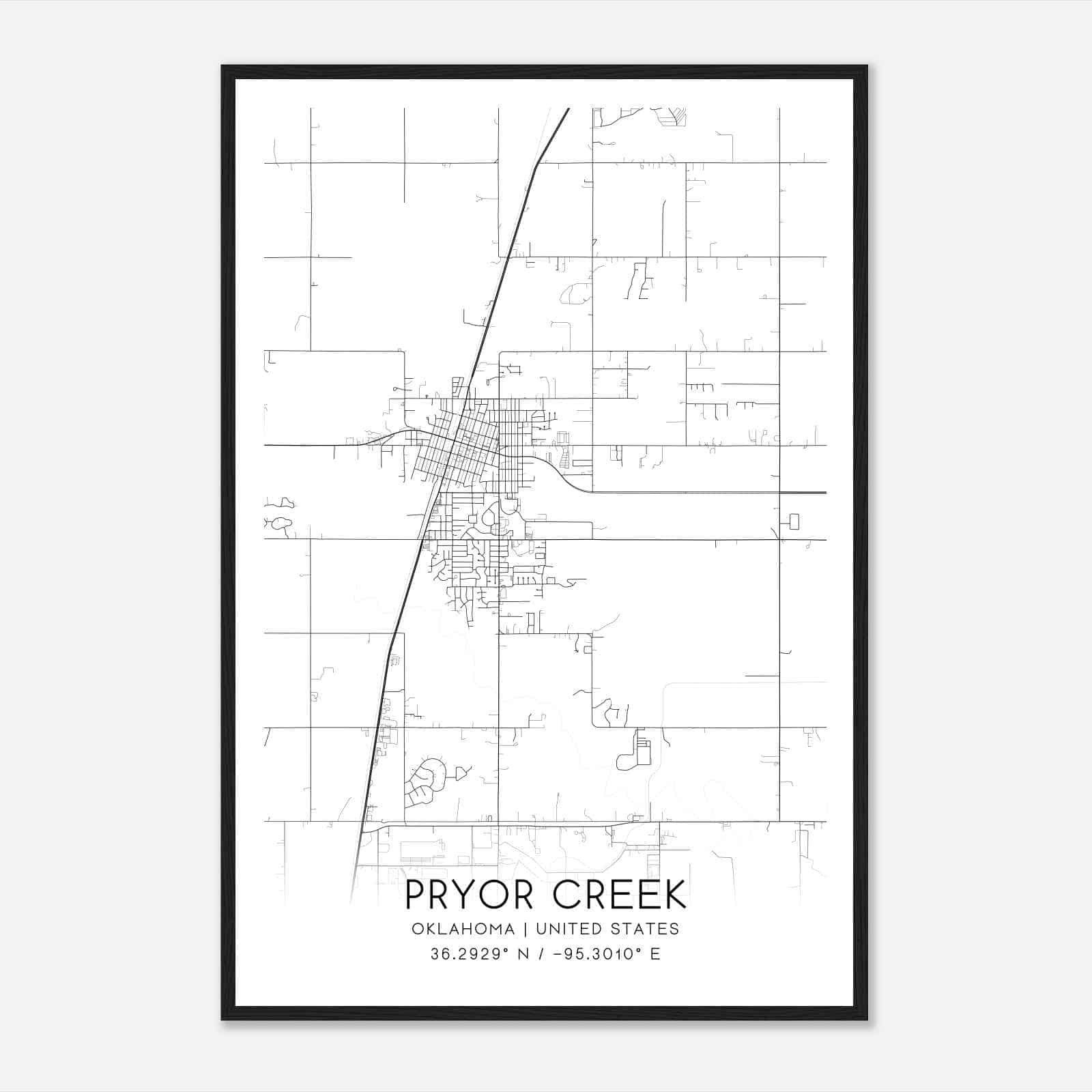 Pryor Creek Oklahoma Map Poster, Modern Home Decor Wall Art Print