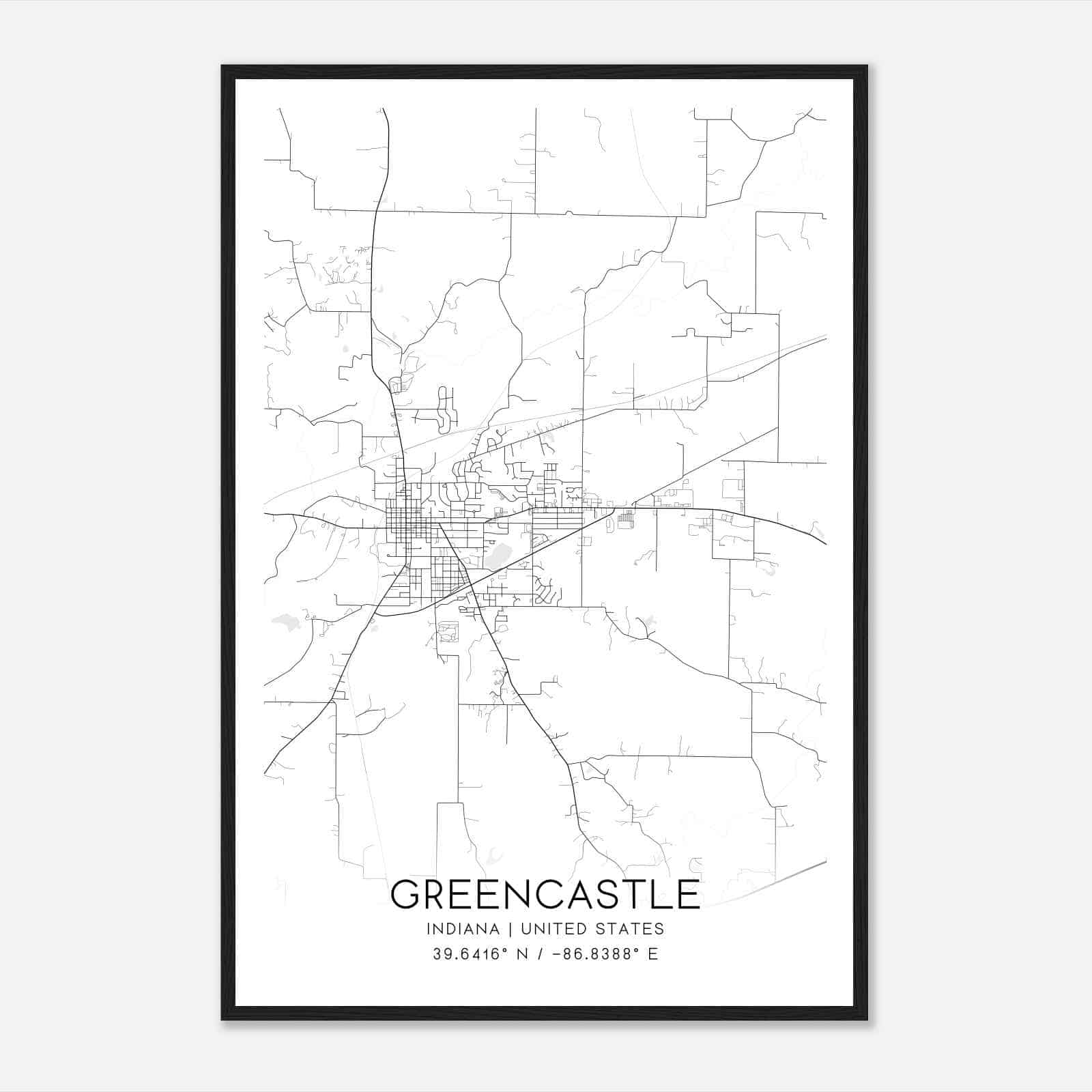 Greencastle Indiana Map Poster, Modern Home Decor Wall Art Print