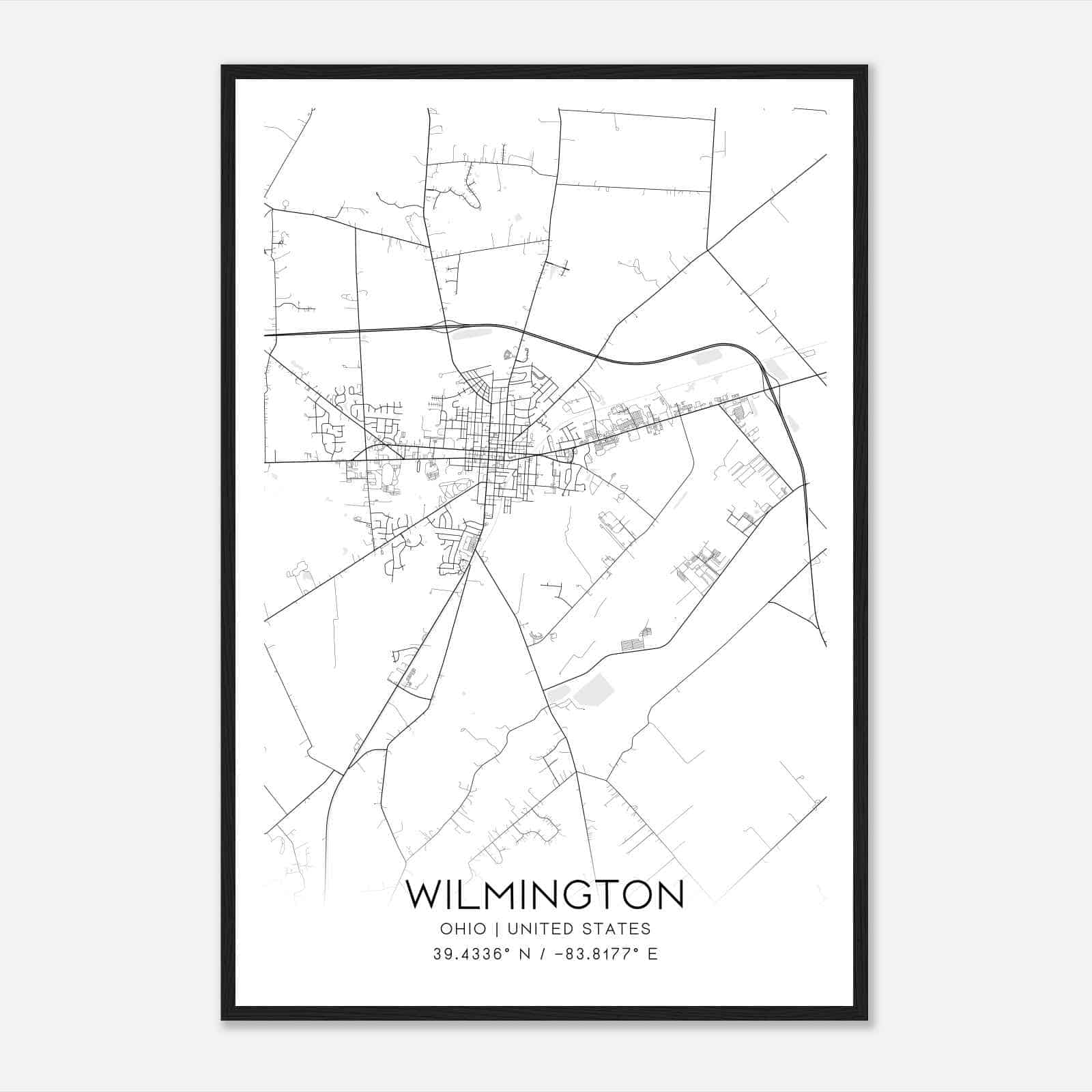 Wilmington Ohio Map Poster, Modern Home Decor Wall Art Print