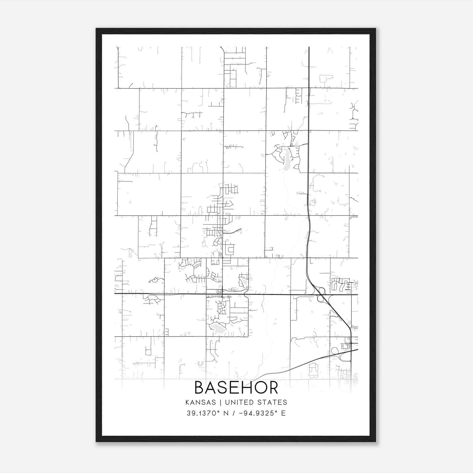 Basehor Kansas Map Poster, Modern Home Decor Wall Art Print