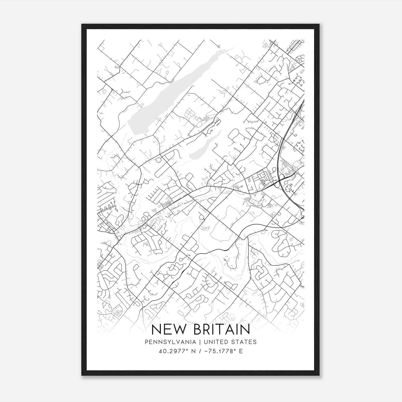 New Britain Pennsylvania Map Poster, Modern Home Decor Wall Art Print