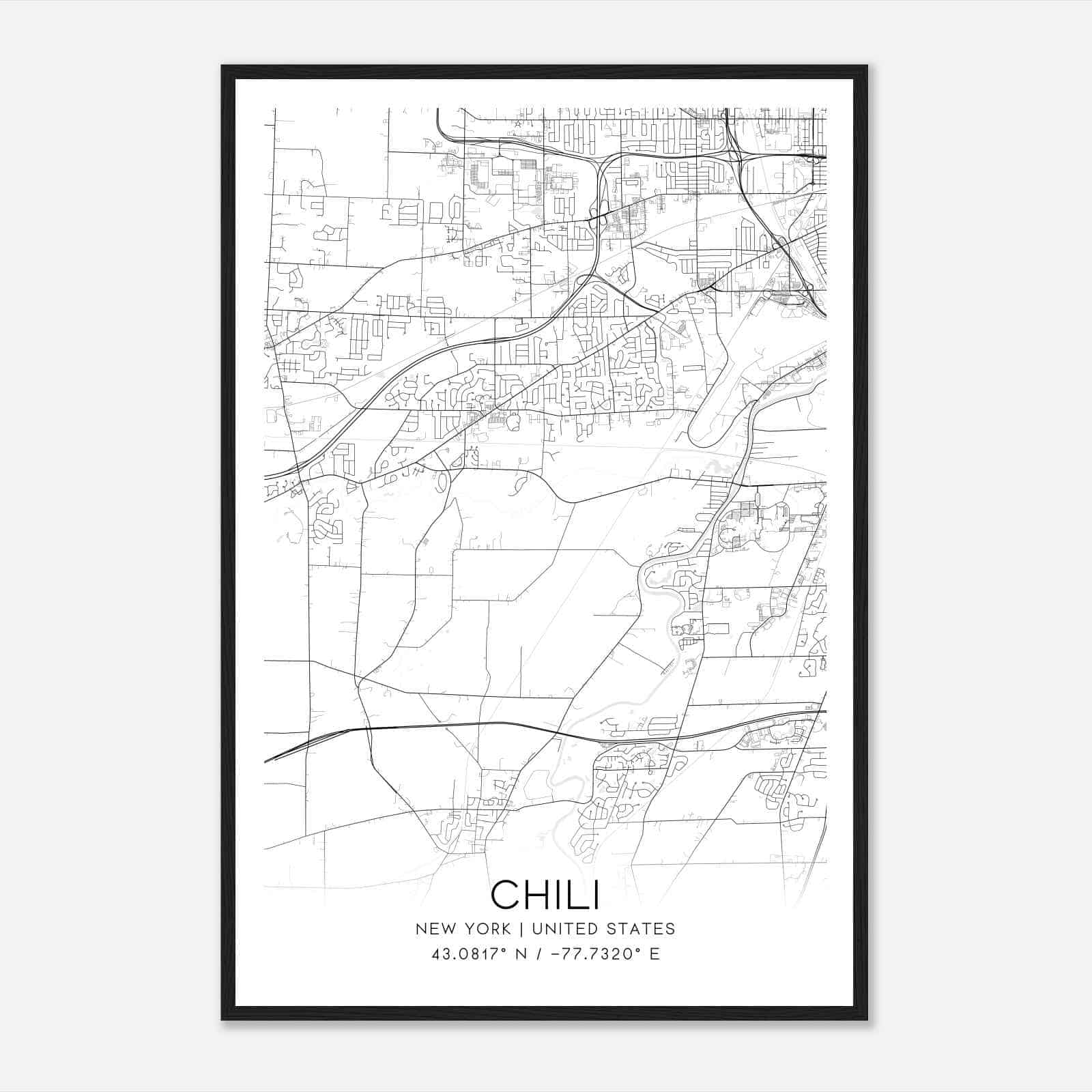 Chili New York Map Poster, Modern Home Decor Wall Art Print