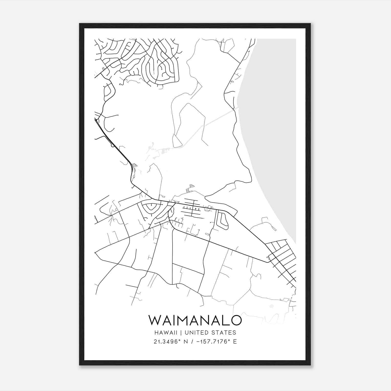 Waimanalo Hawaii Map Poster, Modern Home Decor Wall Art Print