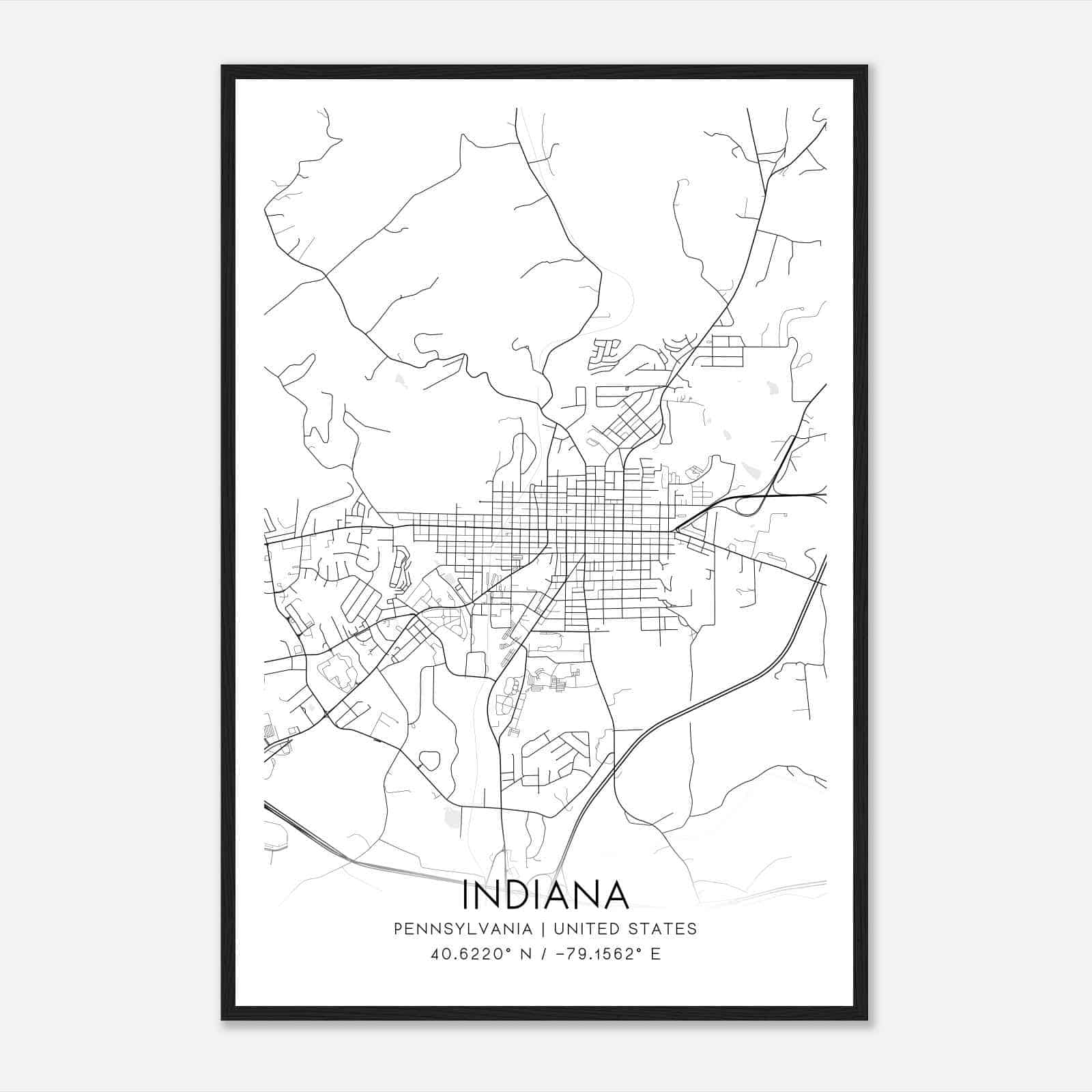 Indiana Pennsylvania Map Poster, Modern Home Decor Wall Art Print