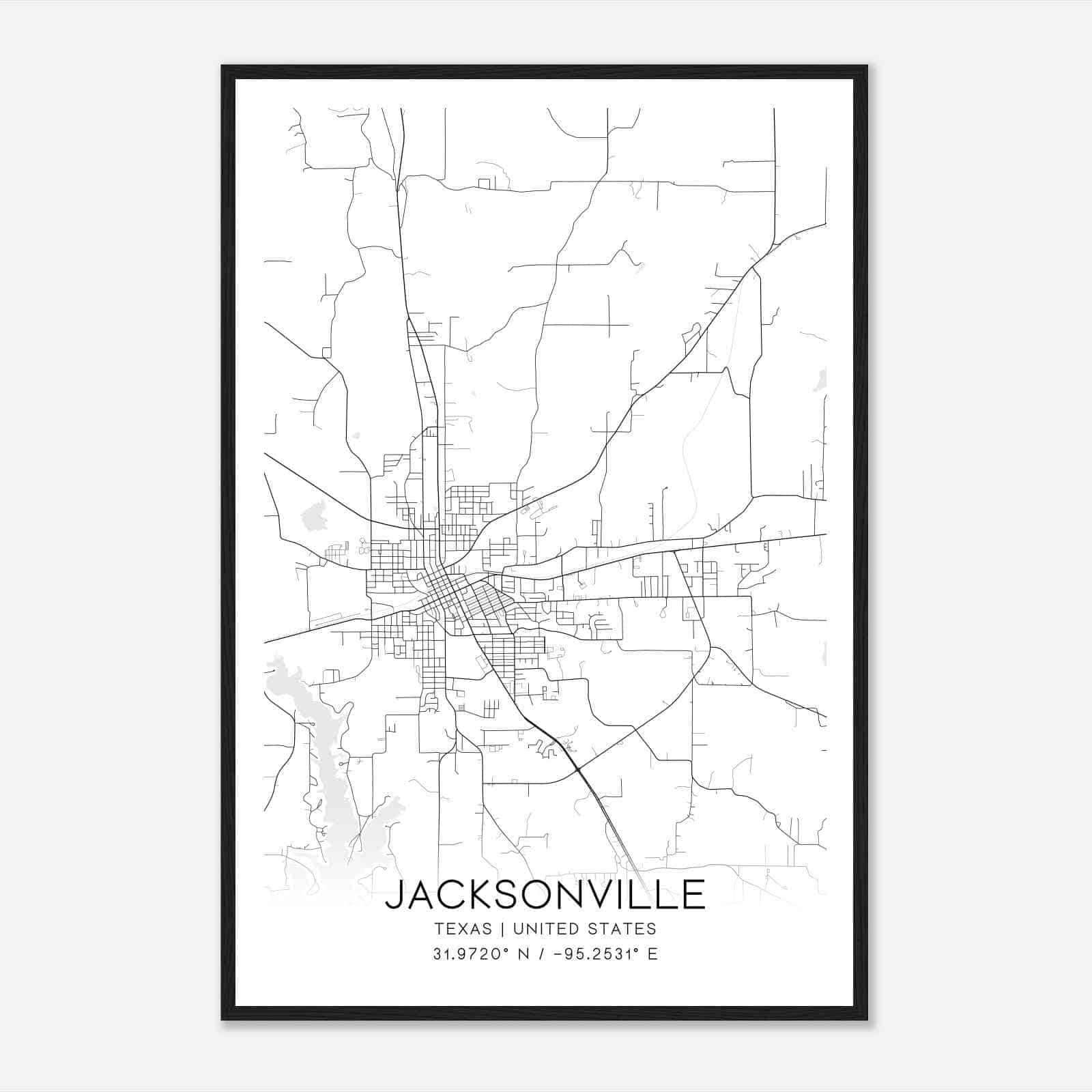 Jacksonville Texas Map Poster, Modern Home Decor Wall Art Print