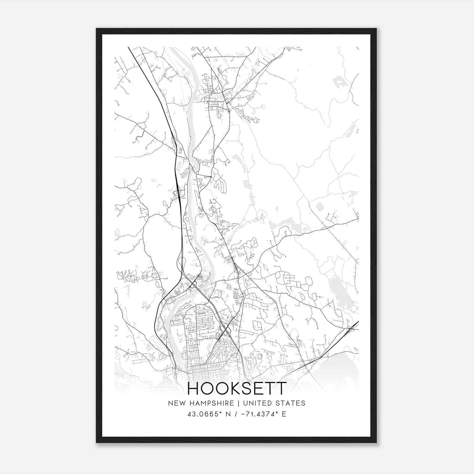 Hooksett New Hampshire Map Poster, Modern Home Decor Wall Art Print