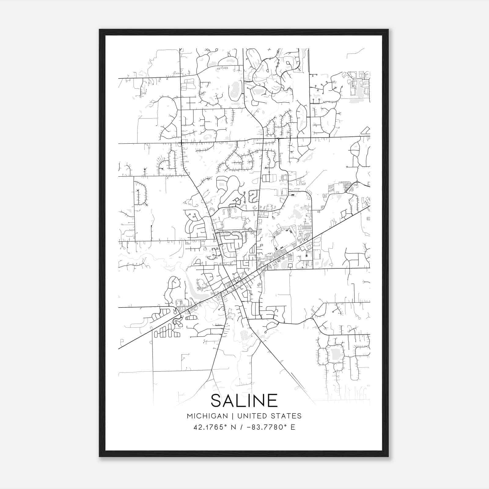 Saline Michigan Map Poster, Modern Home Decor Wall Art Print