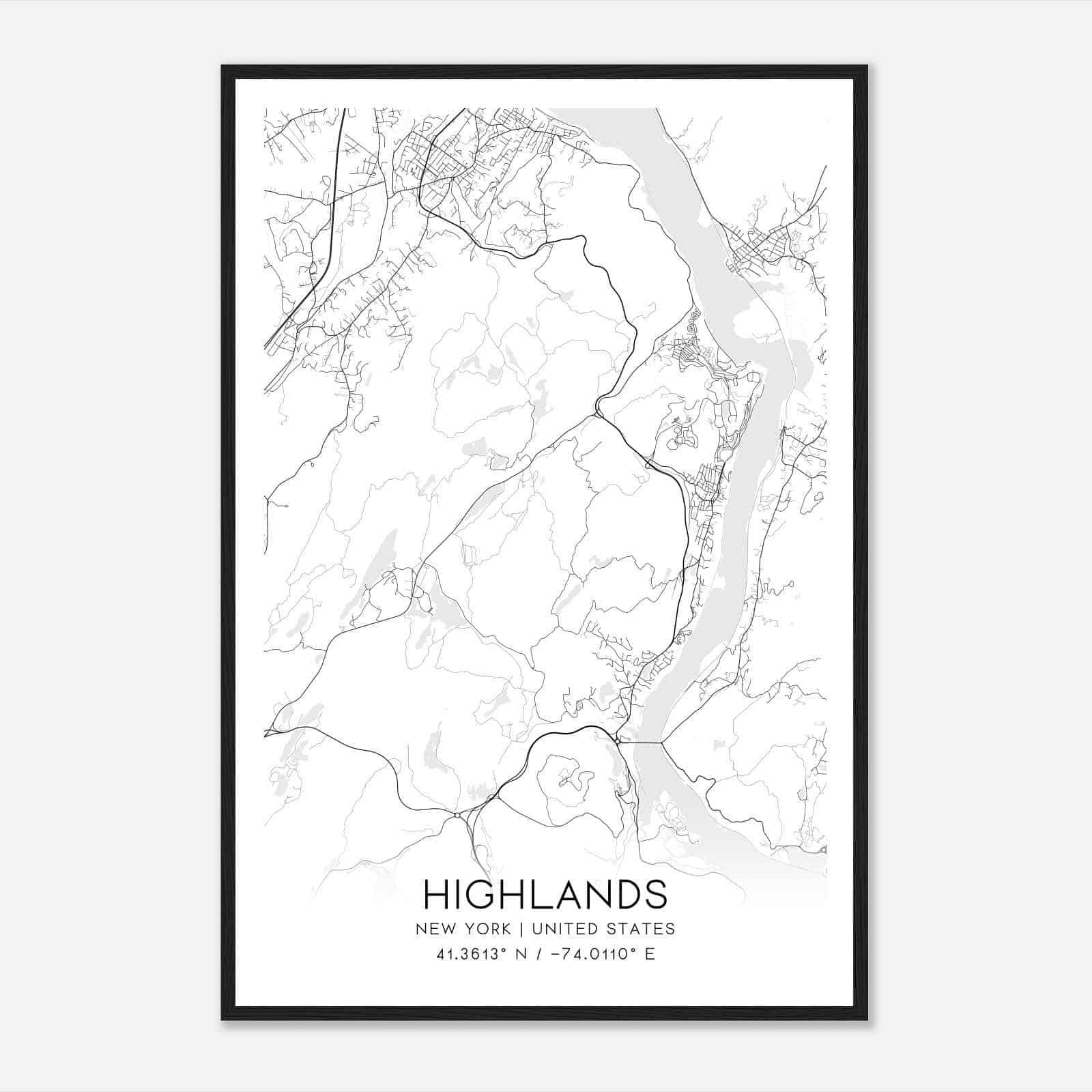 Highlands New York Map Poster, Modern Home Decor Wall Art Print