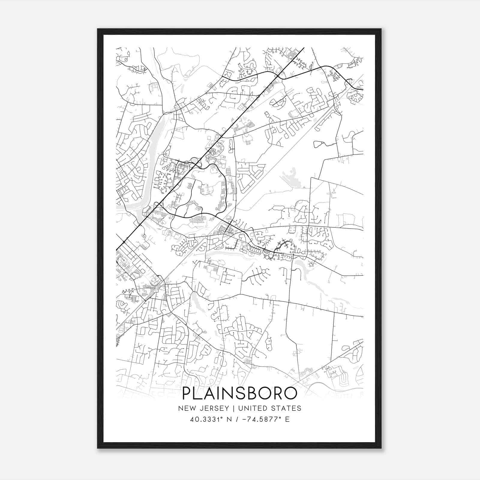Plainsboro New Jersey Map Poster, Modern Home Decor Wall Art Print