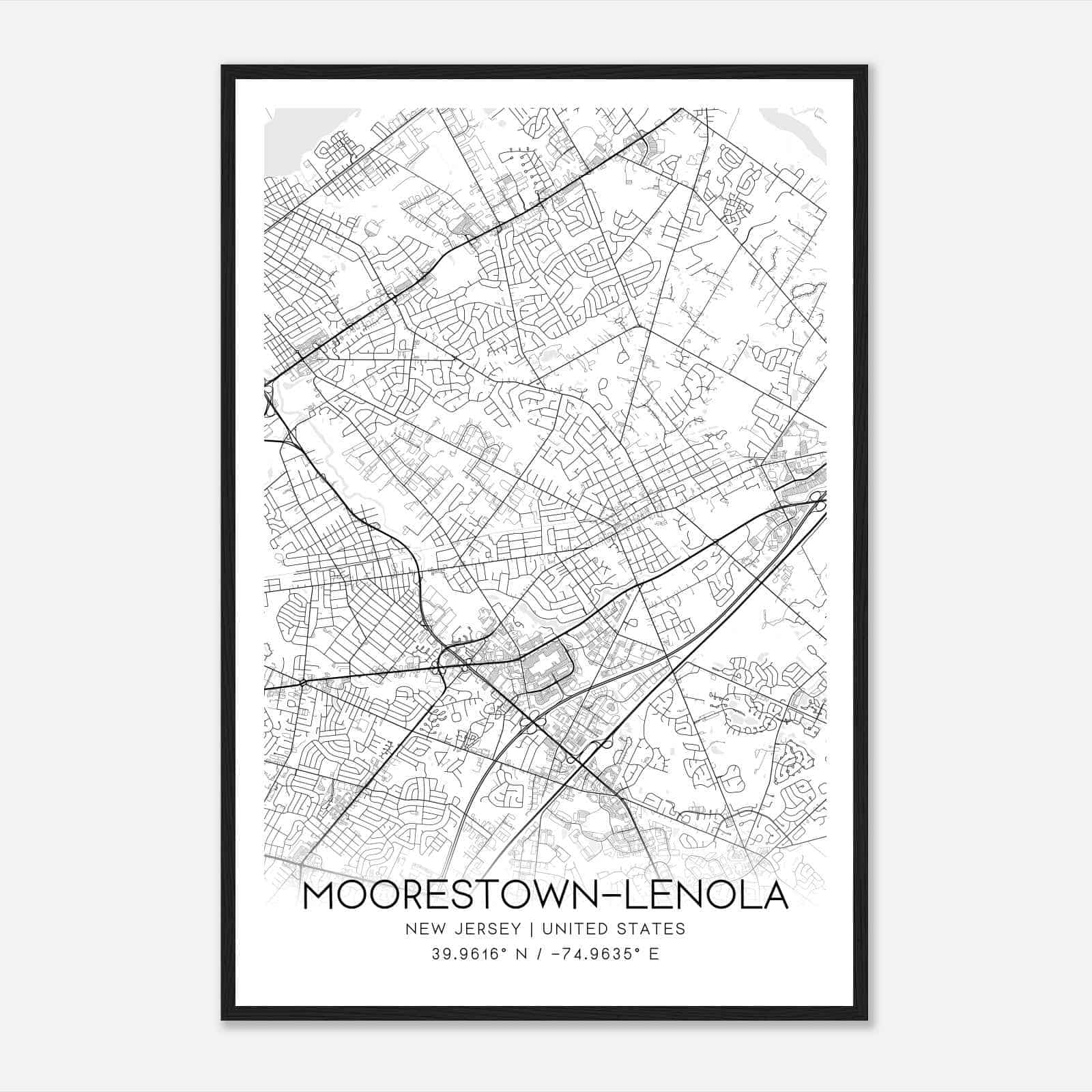Moorestown-Lenola New Jersey Map Poster, Modern Home Decor Wall Art Print