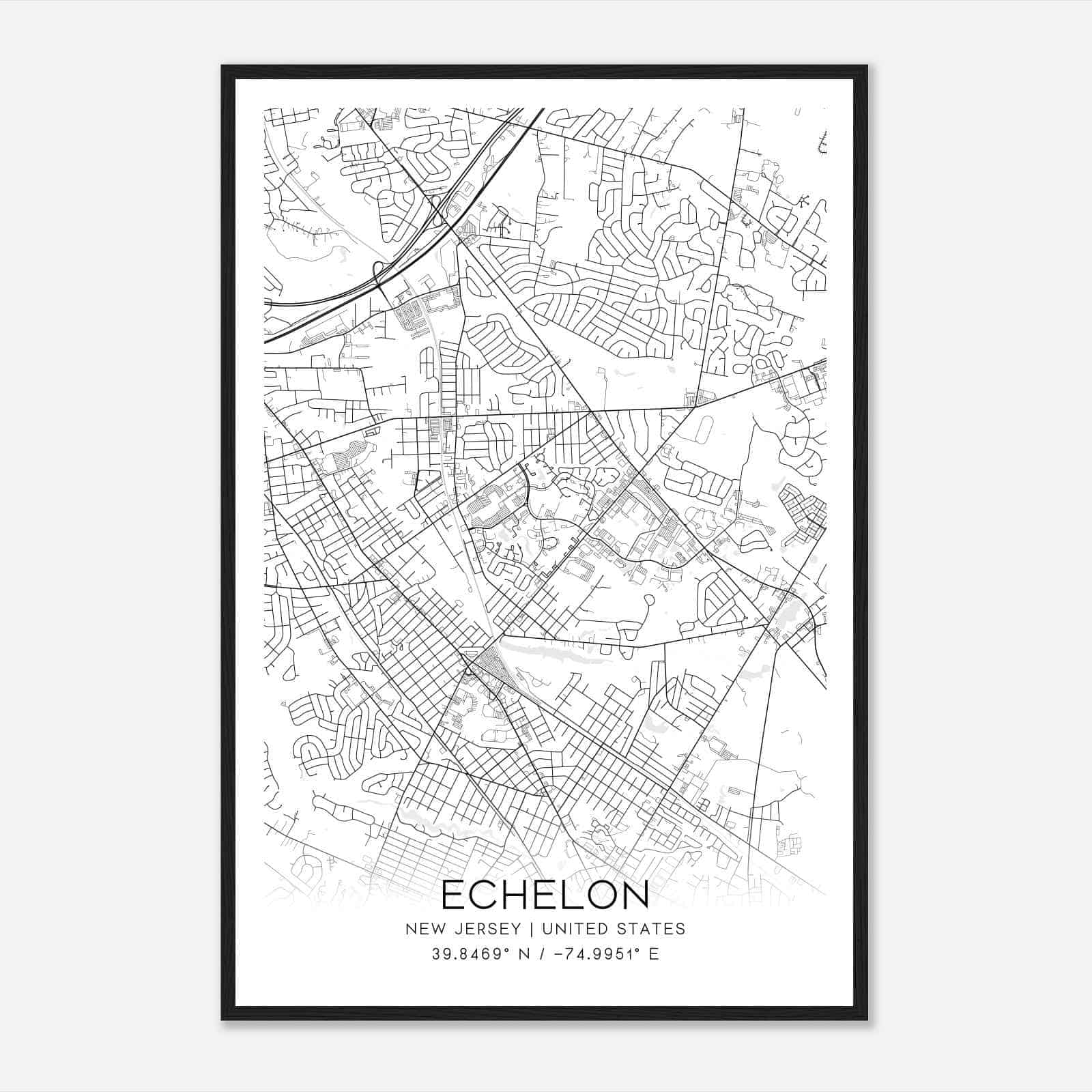 Echelon New Jersey Map Poster, Modern Home Decor Wall Art Print