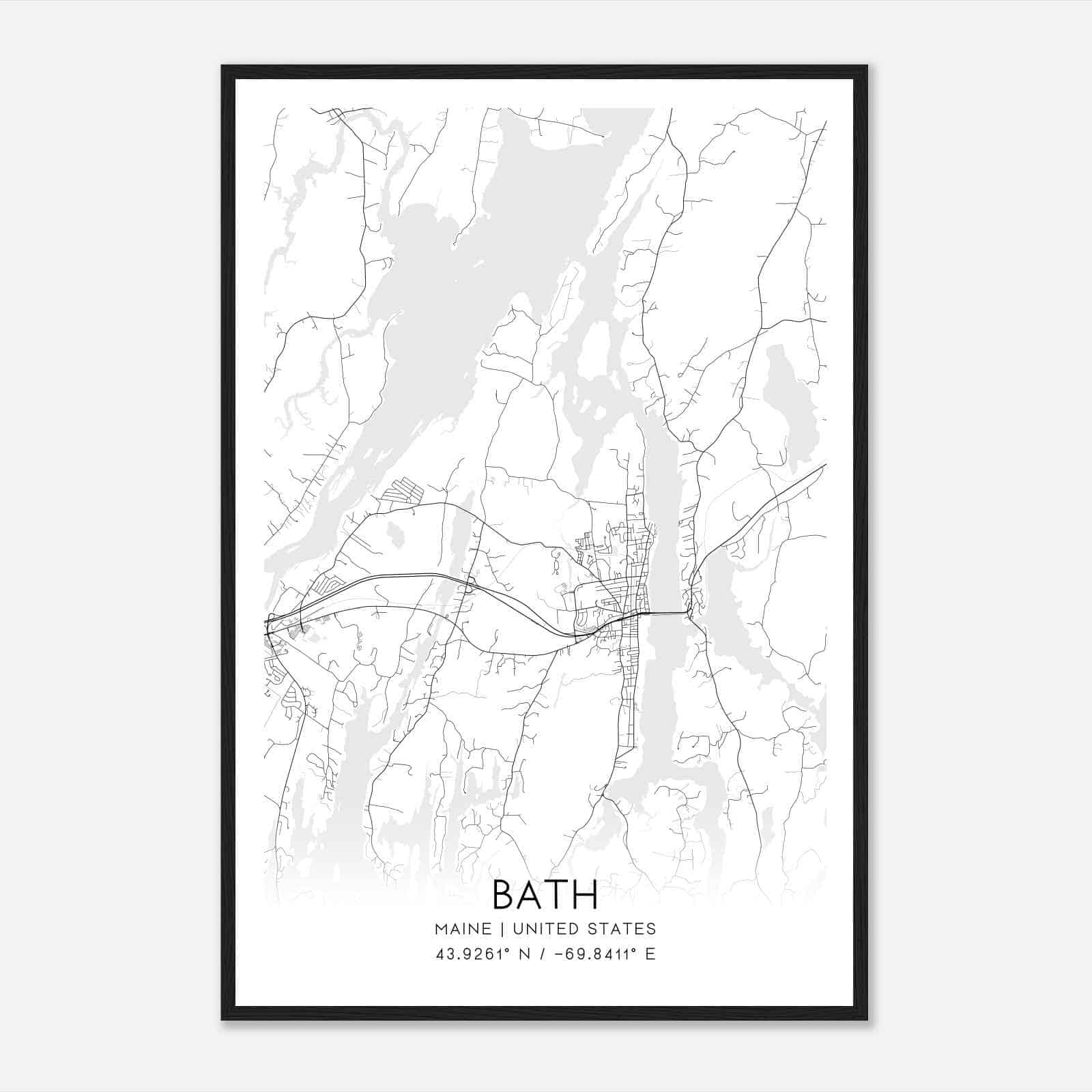 Bath Maine Map Poster, Modern Home Decor Wall Art Print