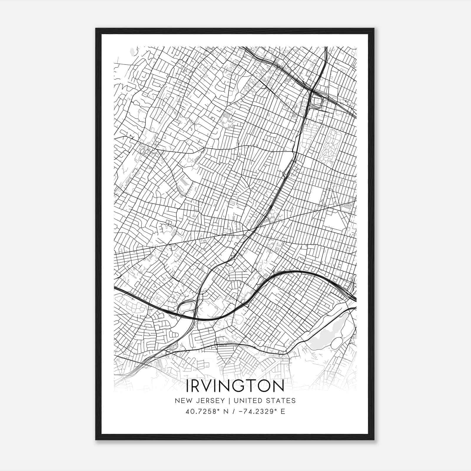 Irvington New Jersey Map Poster, Modern Home Decor Wall Art Print
