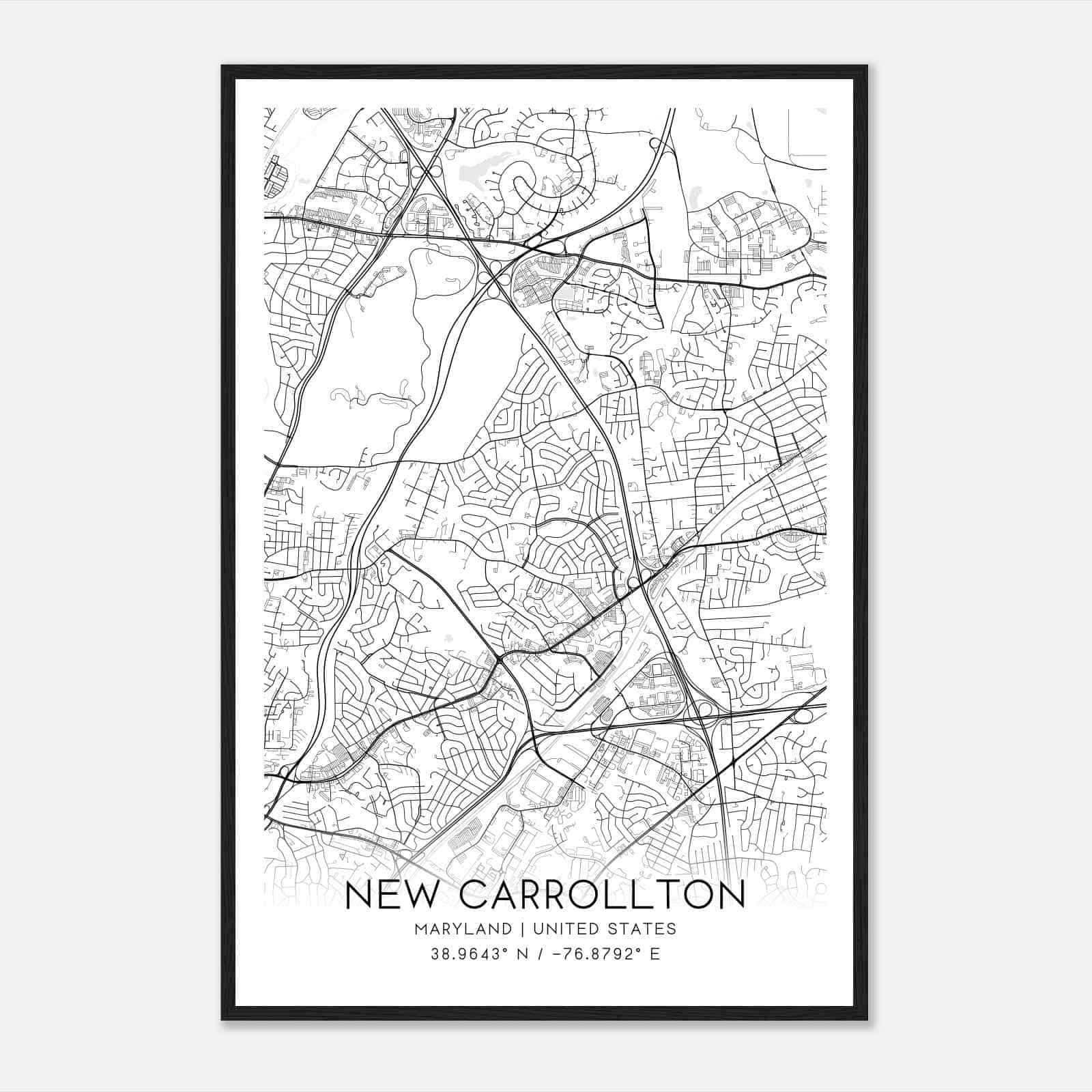 New Carrollton Maryland Map Poster, Modern Home Decor Wall Art Print