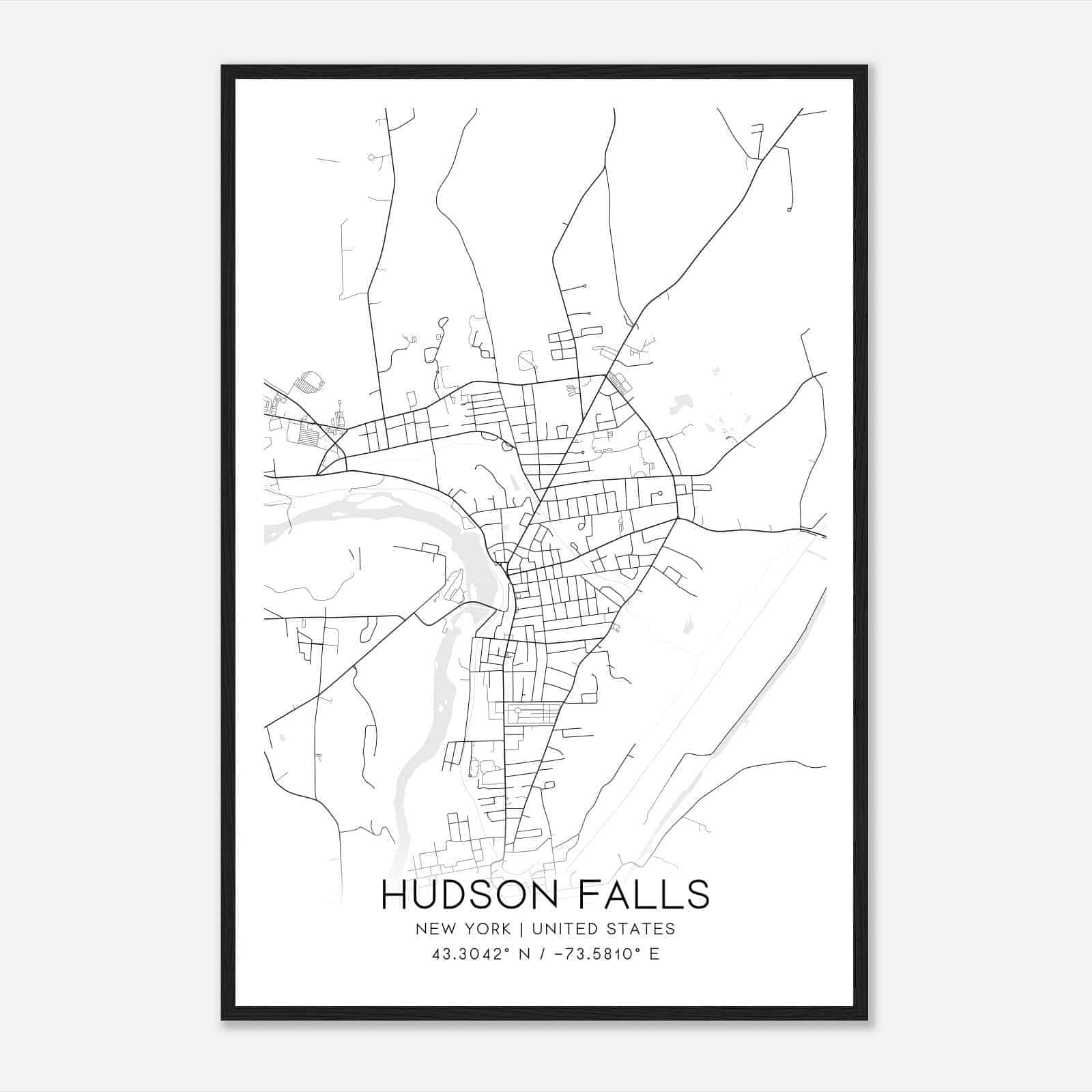 Hudson Falls New York Map Poster, Modern Home Decor Wall Art Print