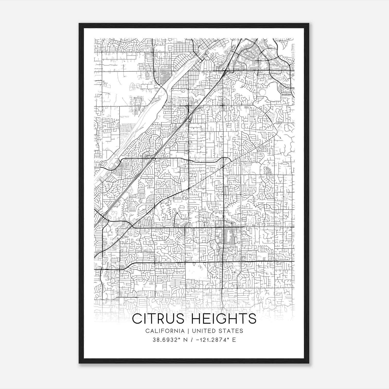 Citrus Heights California Map Poster, Modern Home Decor Wall Art Print