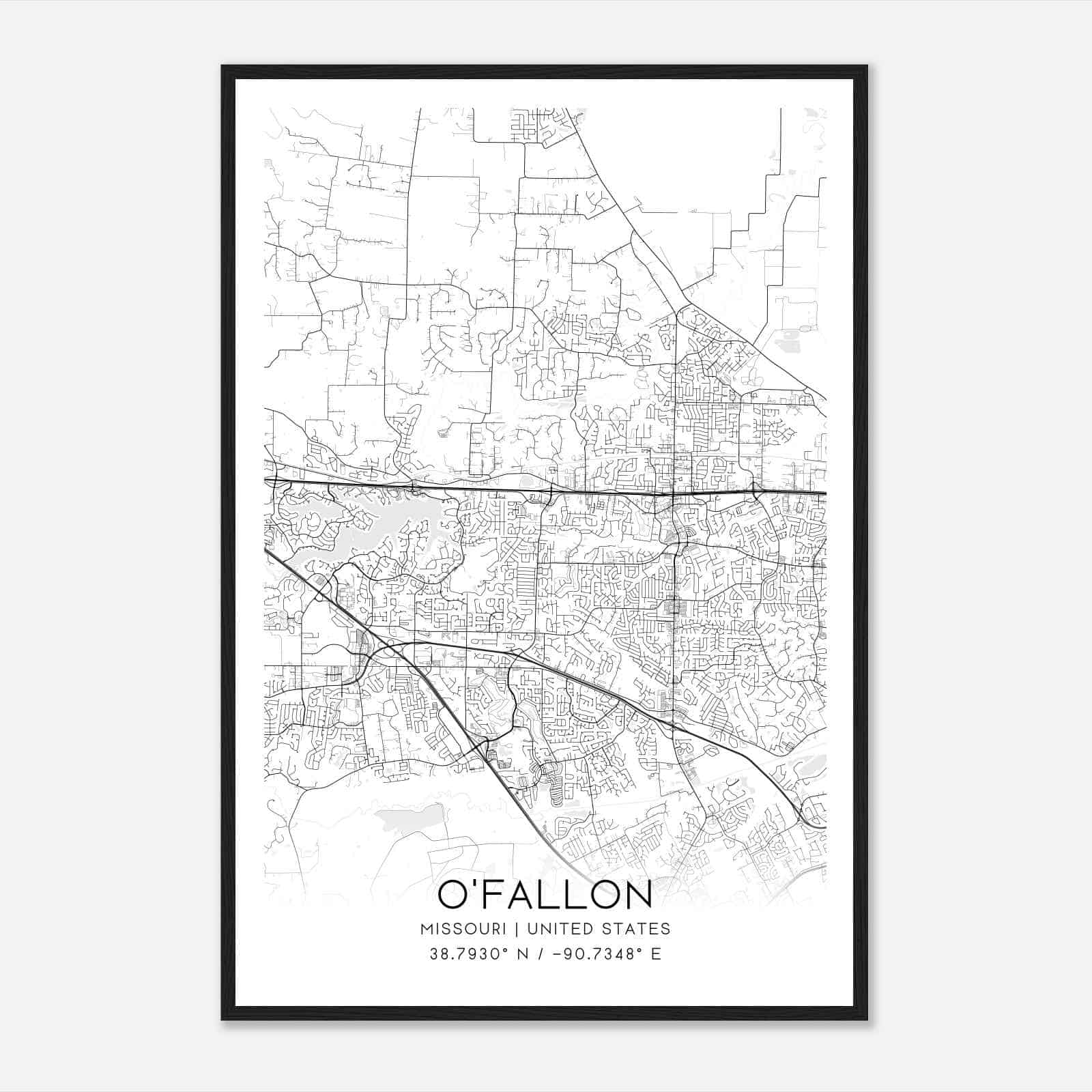 O’Fallon Missouri Map Poster, Modern Home Decor Wall Art Print