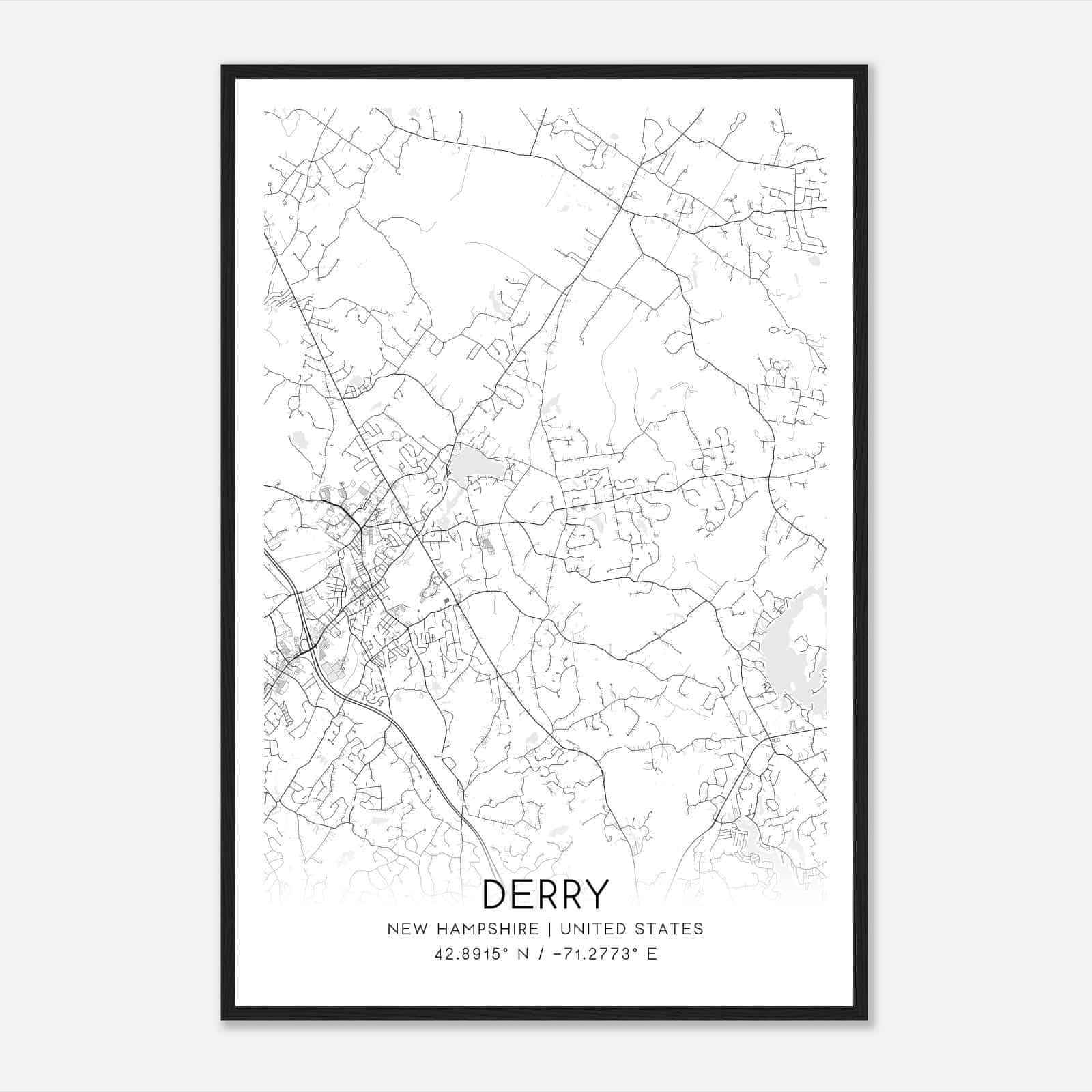 Derry New Hampshire Map Poster, Modern Home Decor Wall Art Print