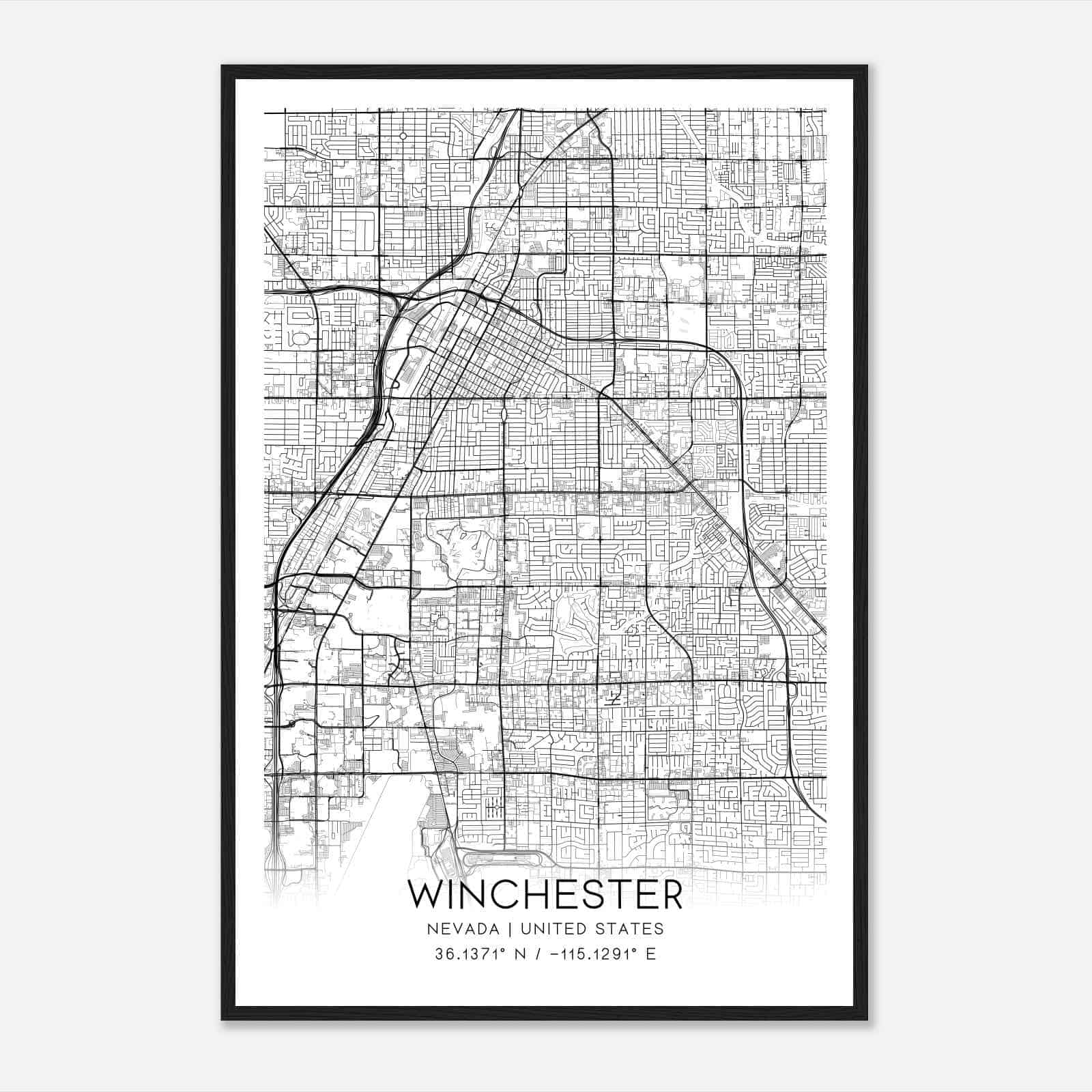 Winchester Nevada Map Poster, Modern Home Decor Wall Art Print