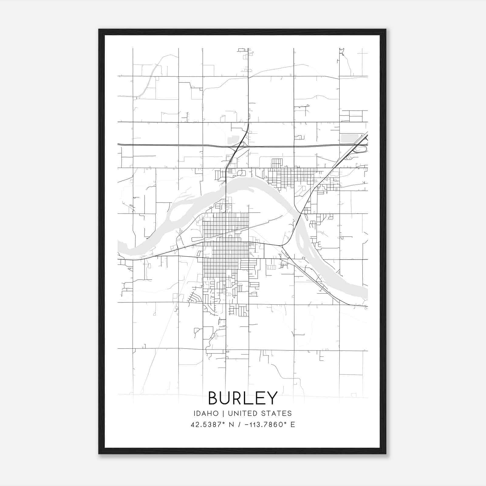 Burley Idaho Map Poster, Modern Home Decor Wall Art Print