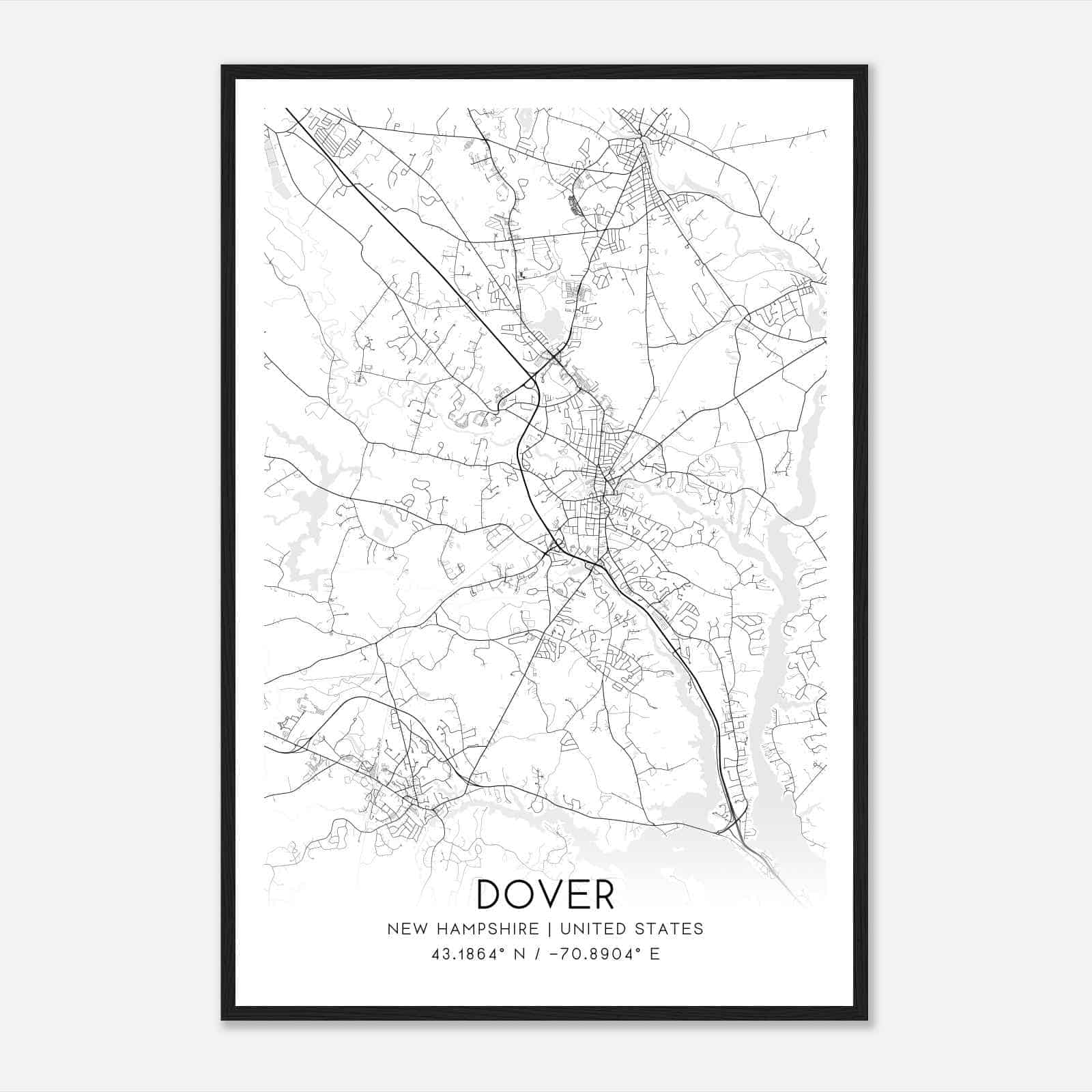 Dover New Hampshire Map Poster, Modern Home Decor Wall Art Print