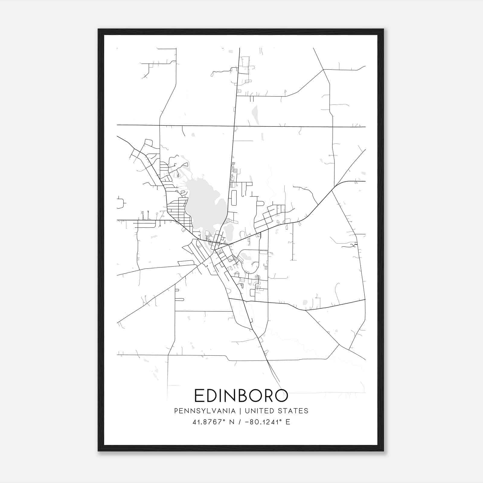 Edinboro Pennsylvania Map Poster, Modern Home Decor Wall Art Print