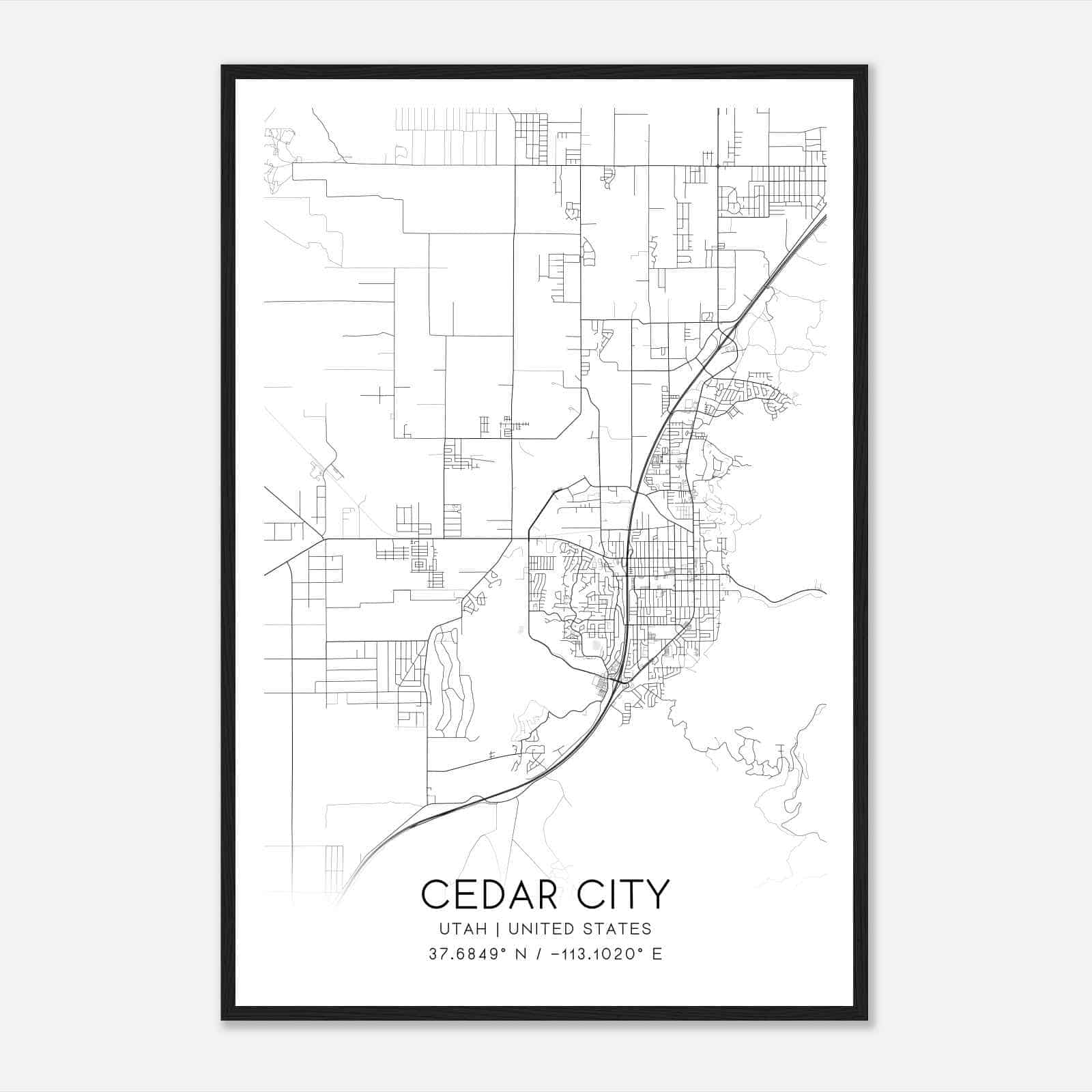Cedar City Utah Map Poster, Modern Home Decor Wall Art Print