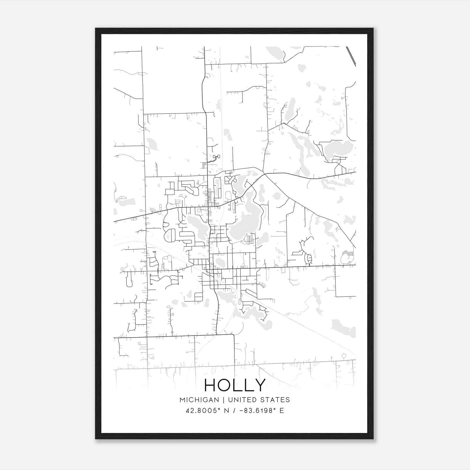 Holly Michigan Map Poster, Modern Home Decor Wall Art Print