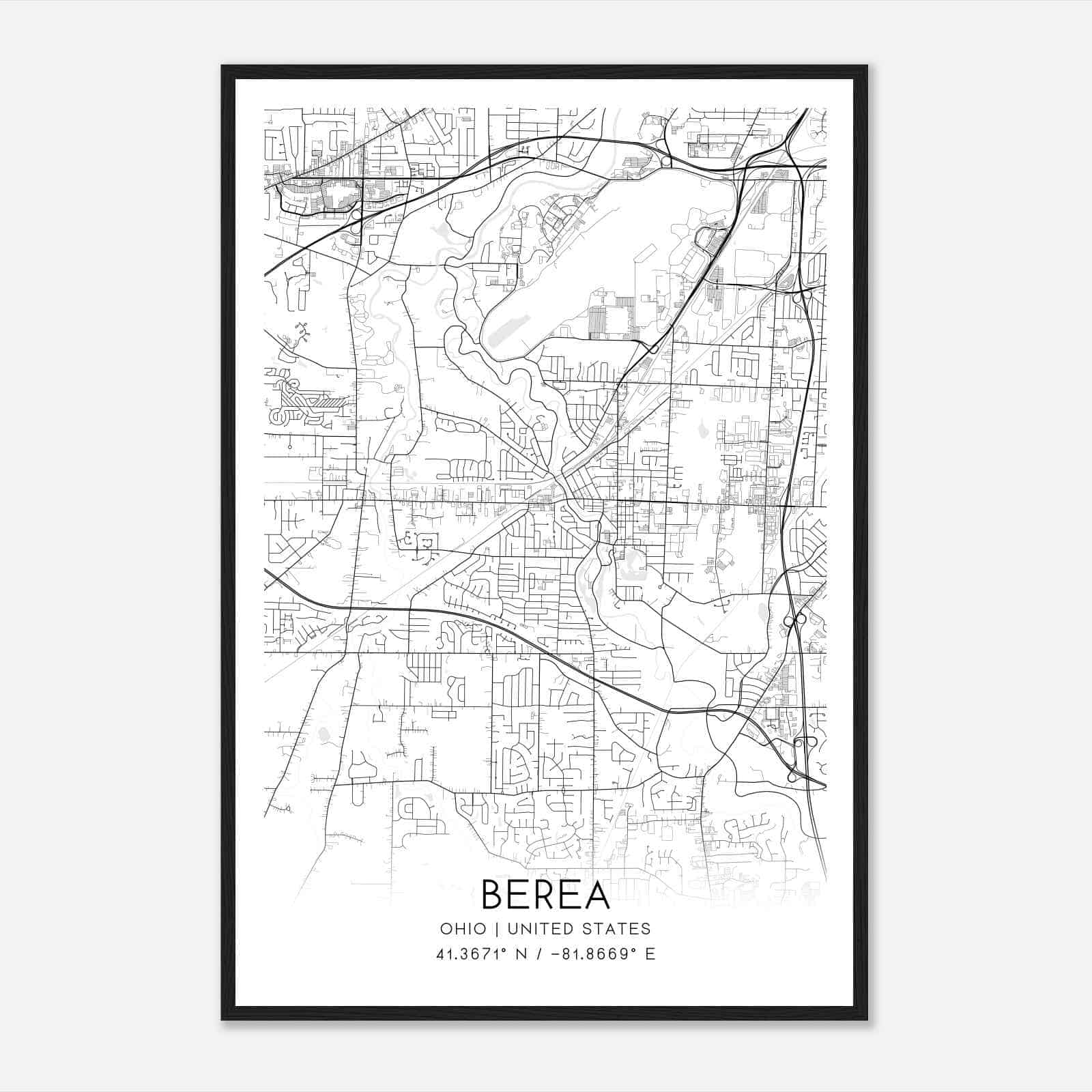 Berea Ohio Map Poster, Modern Home Decor Wall Art Print