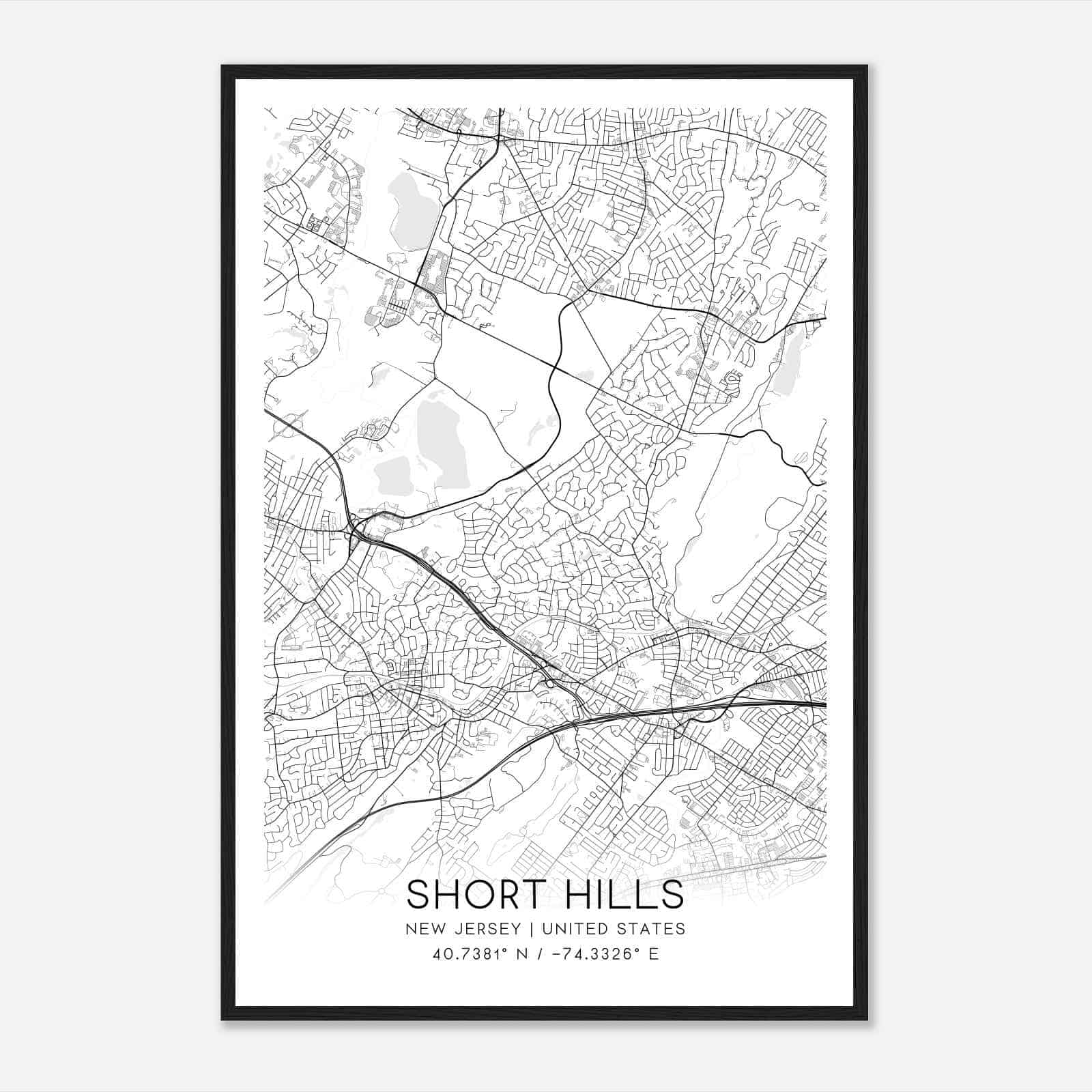 Short Hills New Jersey Map Poster, Modern Home Decor Wall Art Print