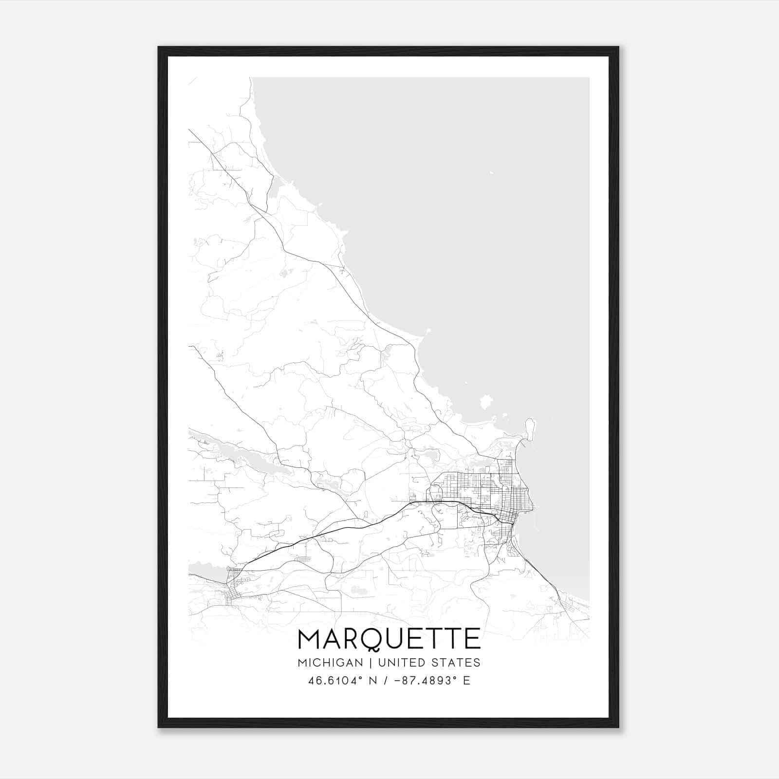 Marquette Michigan Map Poster, Modern Home Decor Wall Art Print
