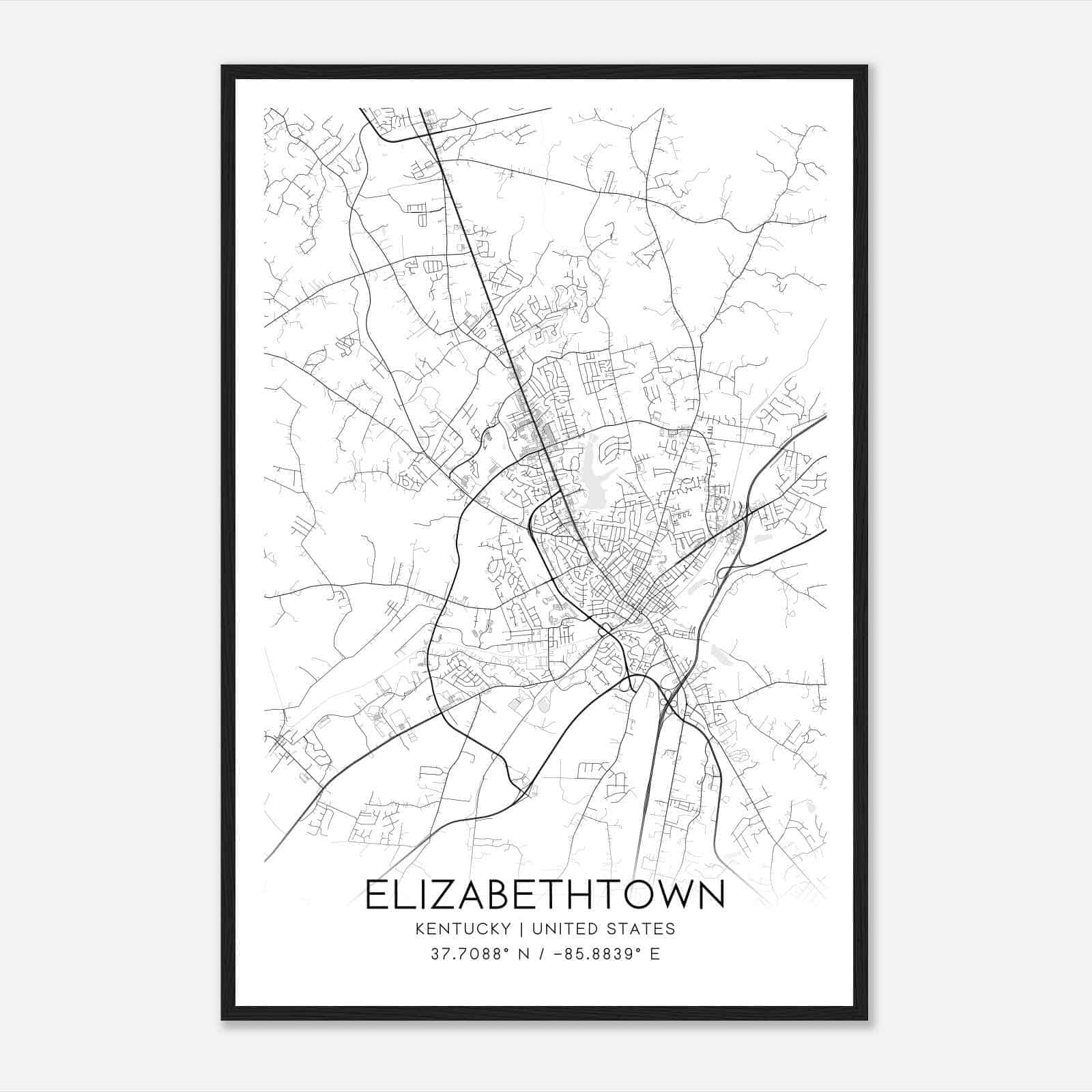 Elizabethtown Kentucky Map Poster, Modern Home Decor Wall Art Print