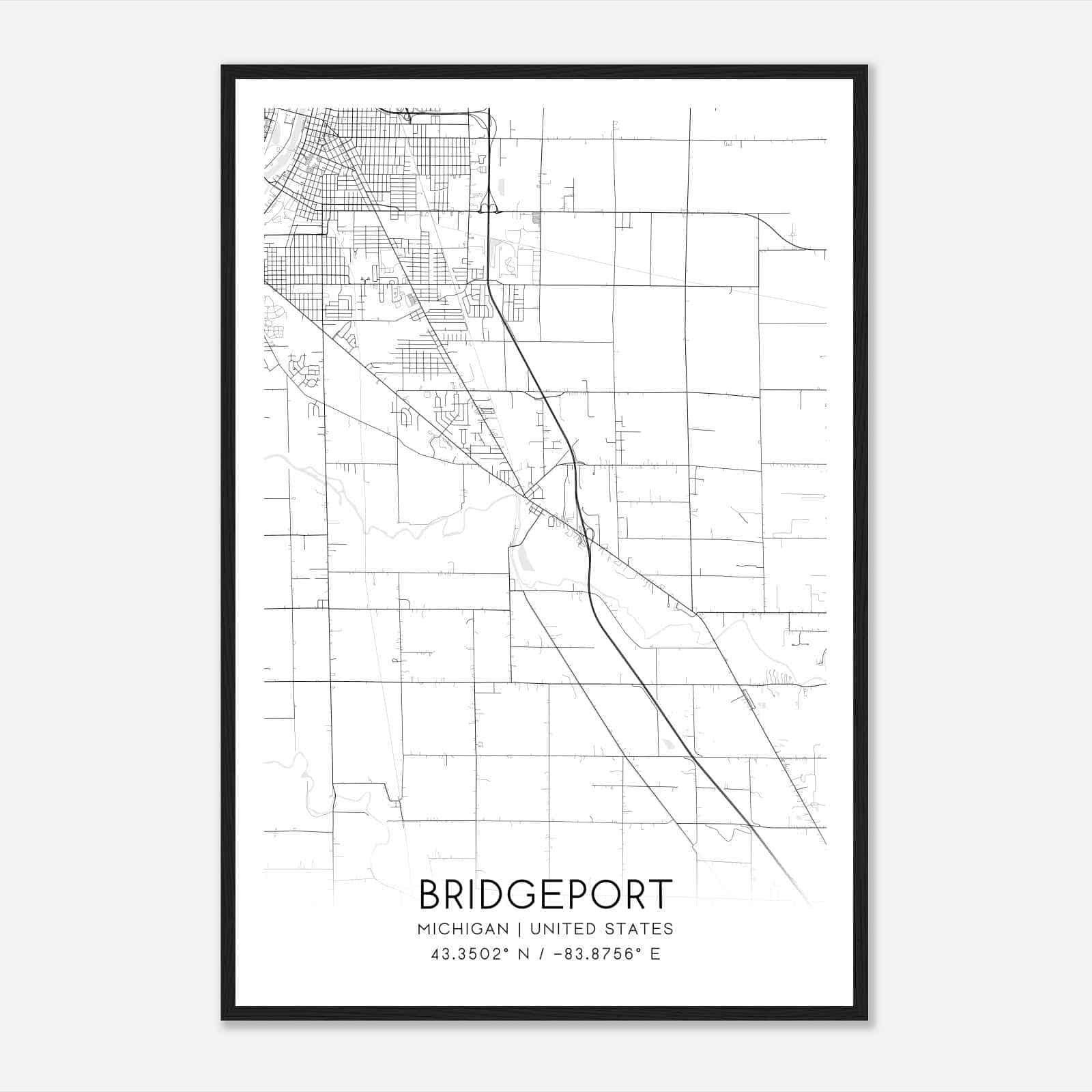 Bridgeport Michigan Map Poster, Modern Home Decor Wall Art Print