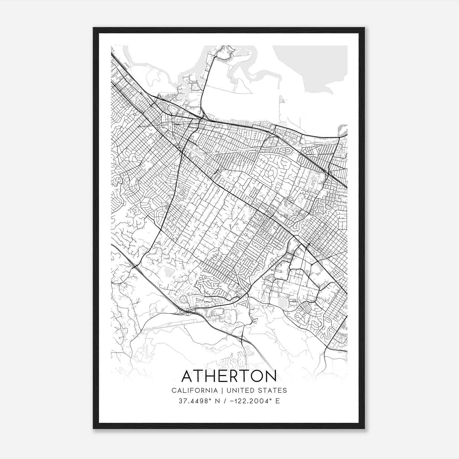Atherton California Map Poster, Modern Home Decor Wall Art Print