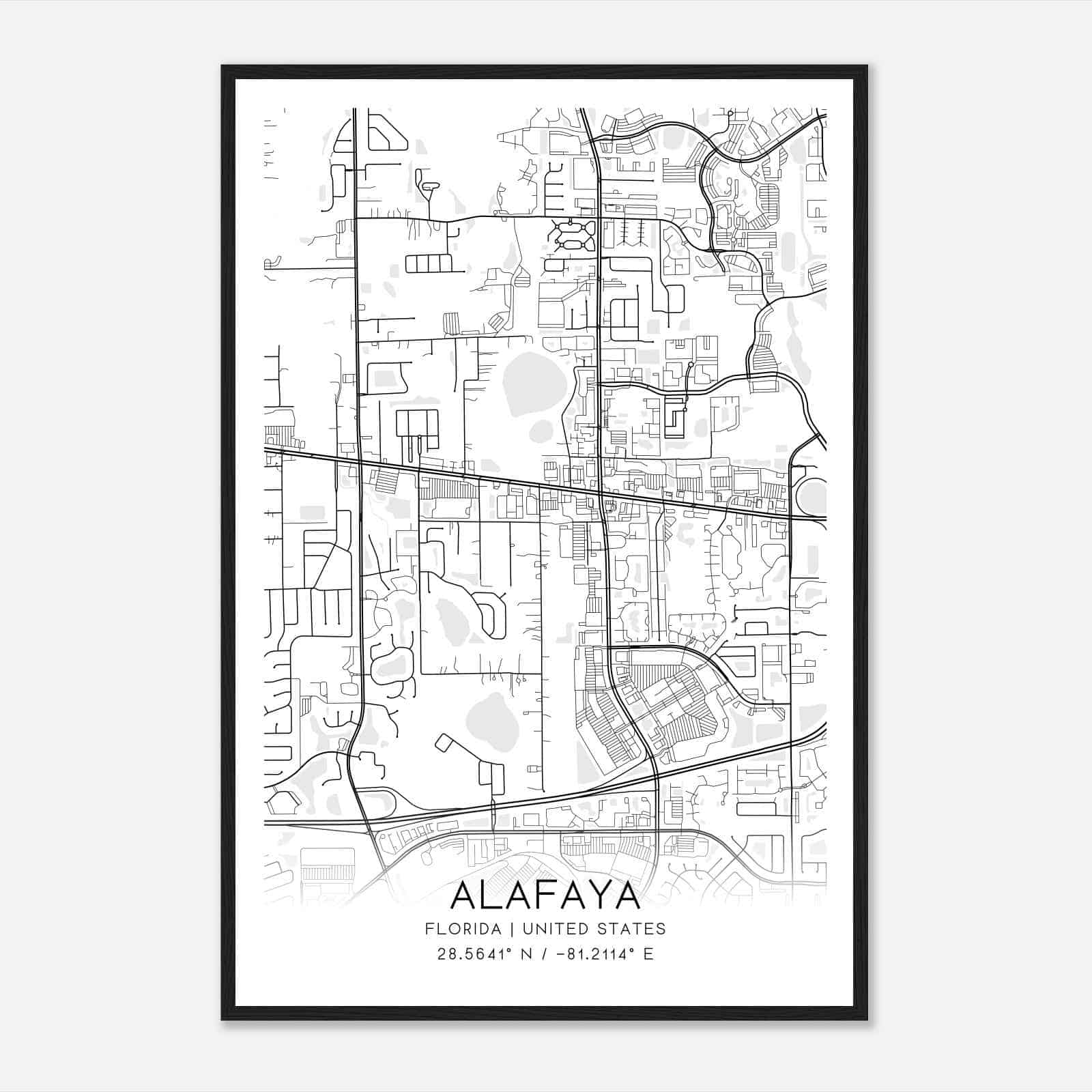 Alafaya Florida Map Poster, Modern Home Decor Wall Art Print